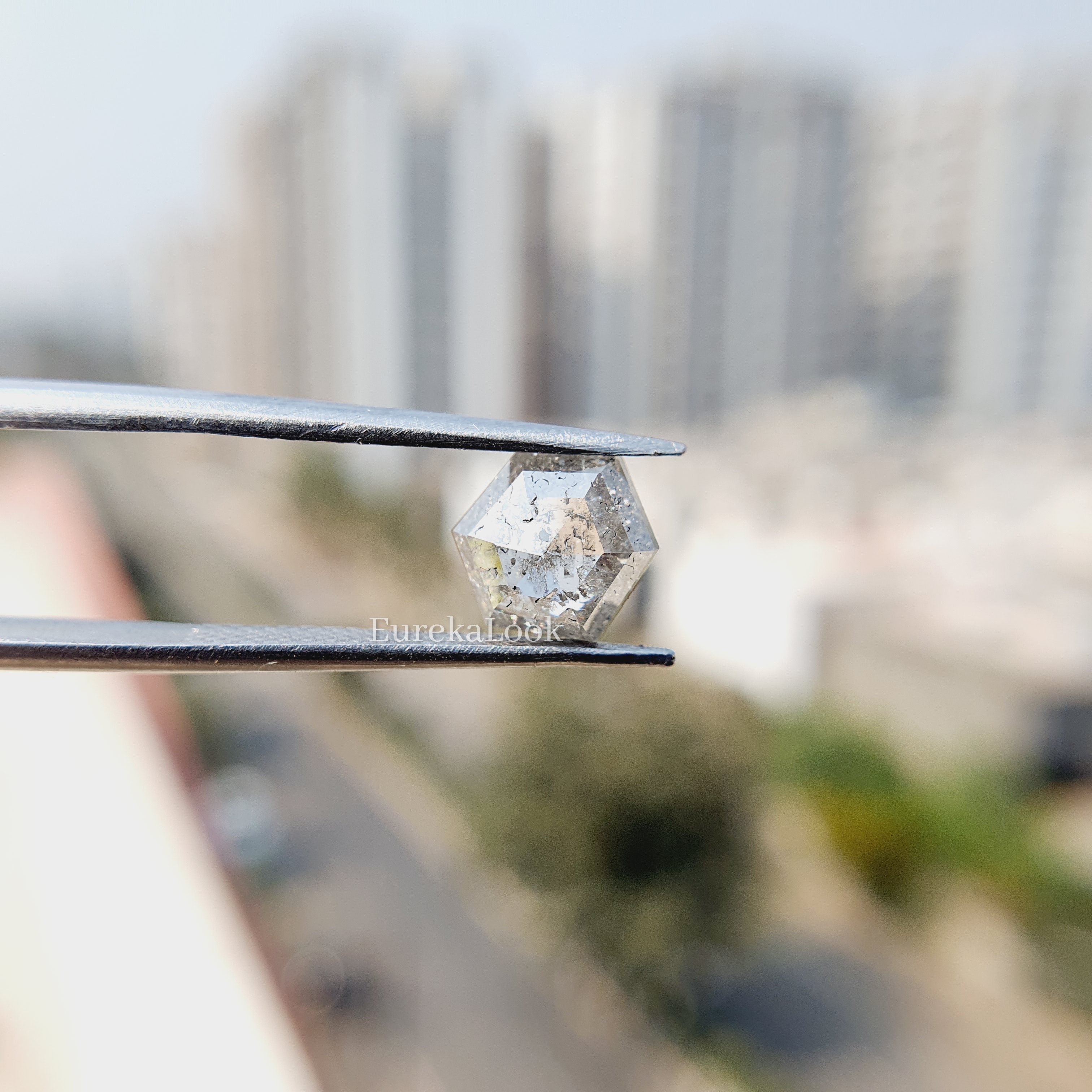 1.05CT Rose Hexagon Cut Salt and Pepper Moissanite Diamond - Eurekalook