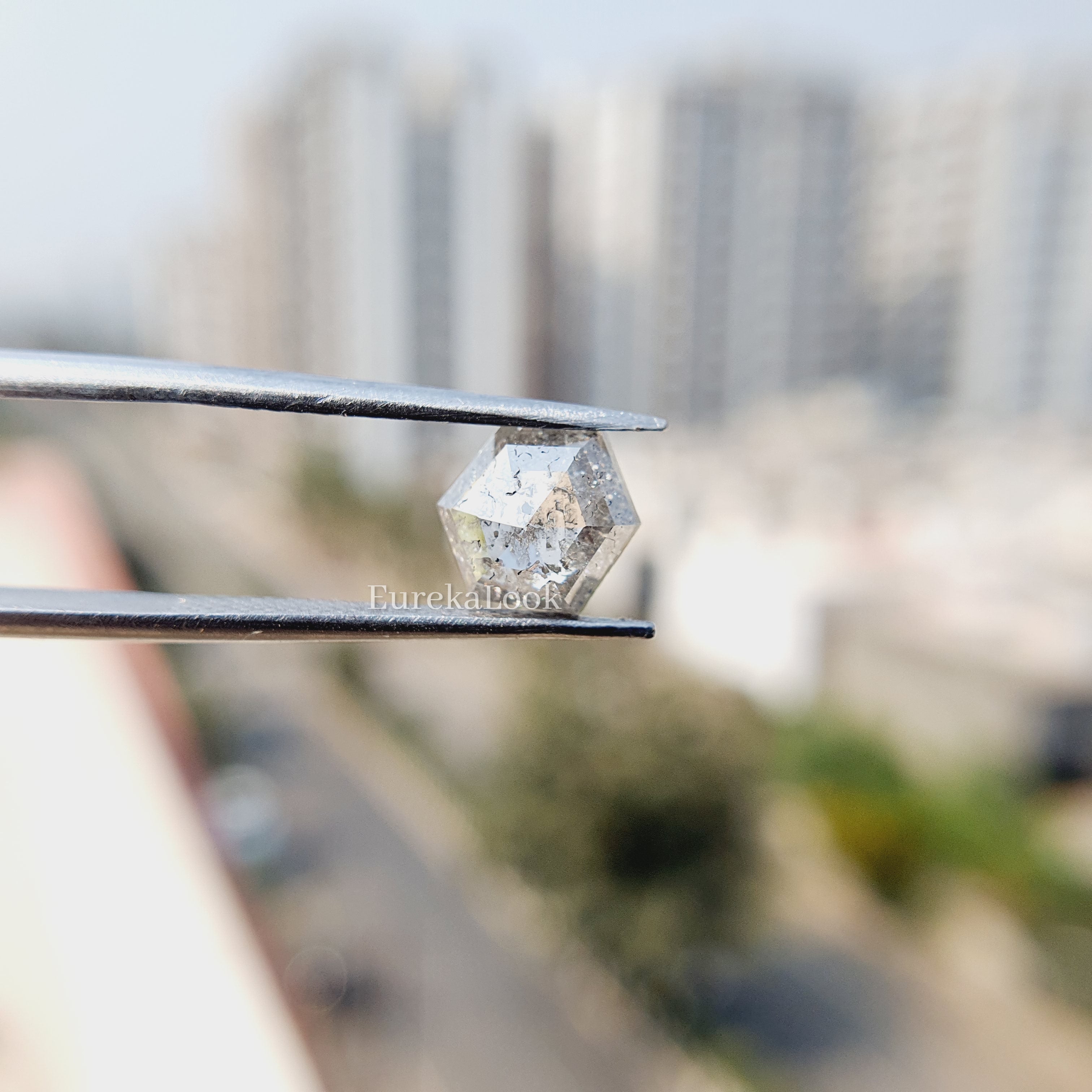 1.05CT Rose Hexagon Cut Salt and Pepper Moissanite Diamond - Eurekalook