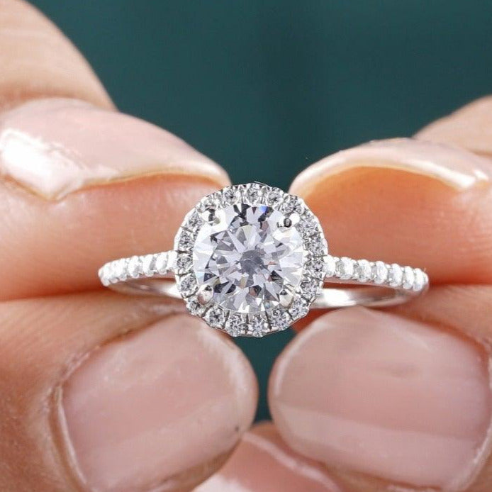 1.35CTW Round cut Moissanite Halo Engagement Ring - Eurekalook