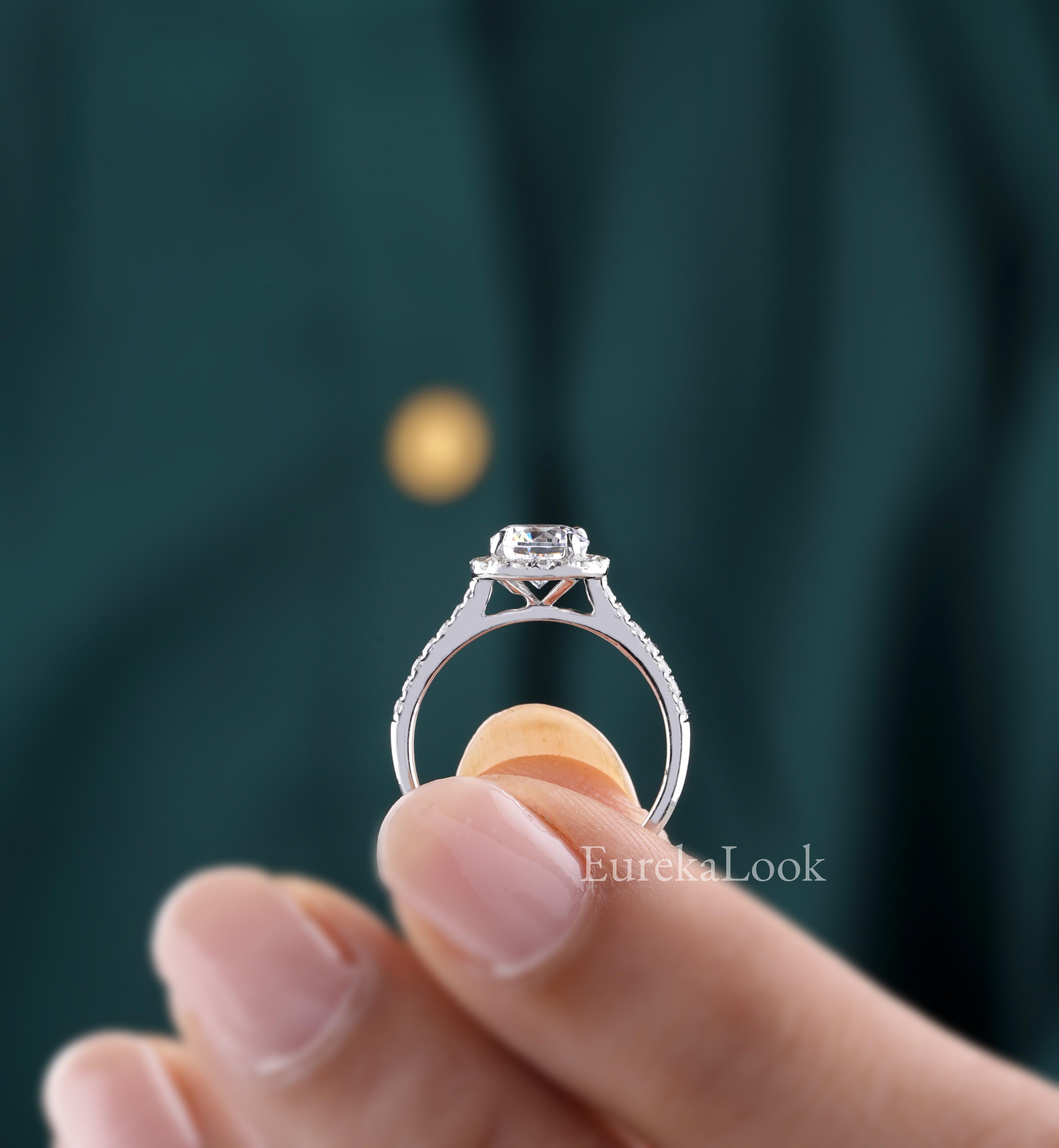 1.35CTW Round cut Moissanite Halo Engagement Ring - Eurekalook