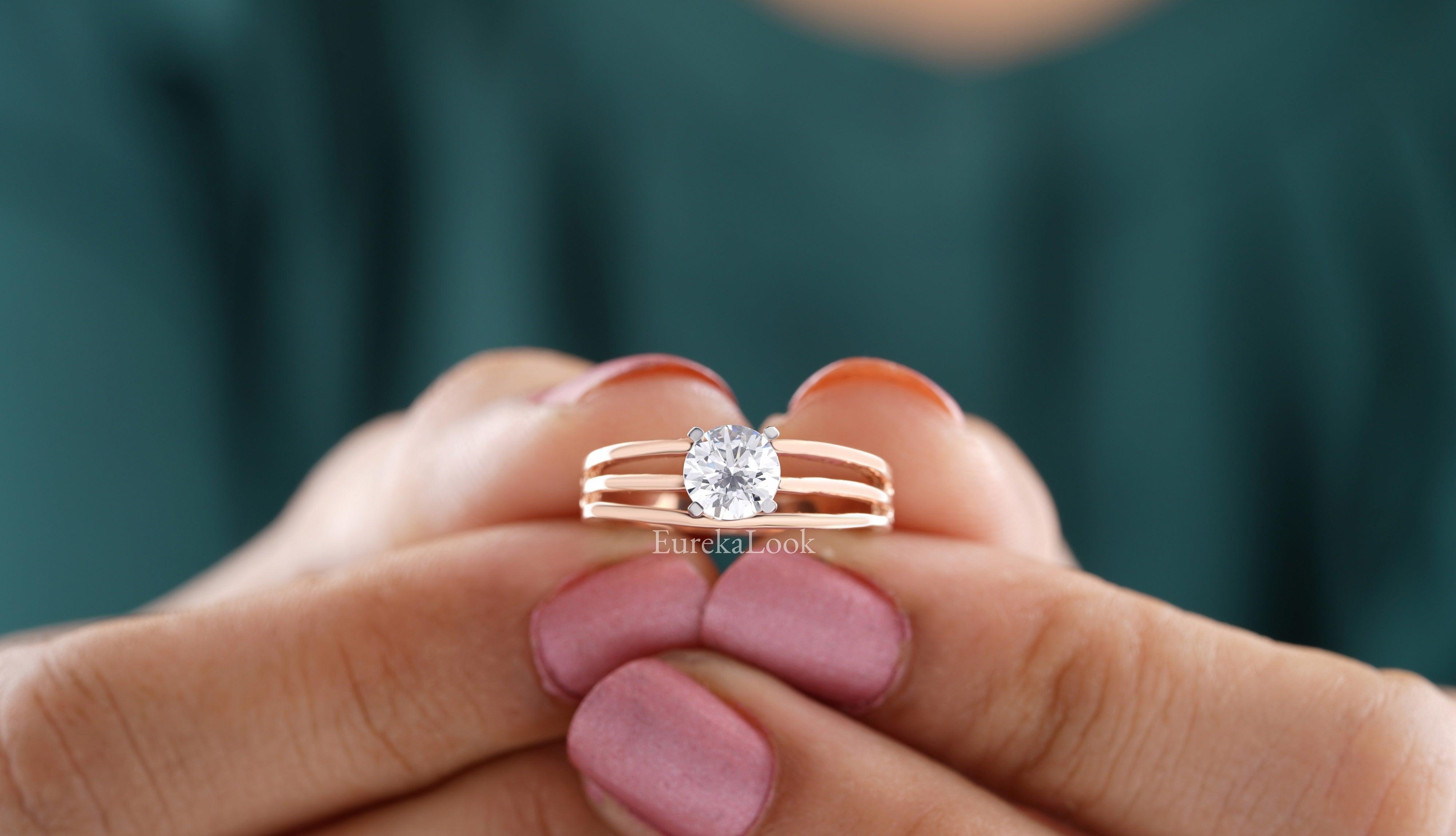 Two Tone Round-Cut Moissanite Engagement Ring - Eurekalook