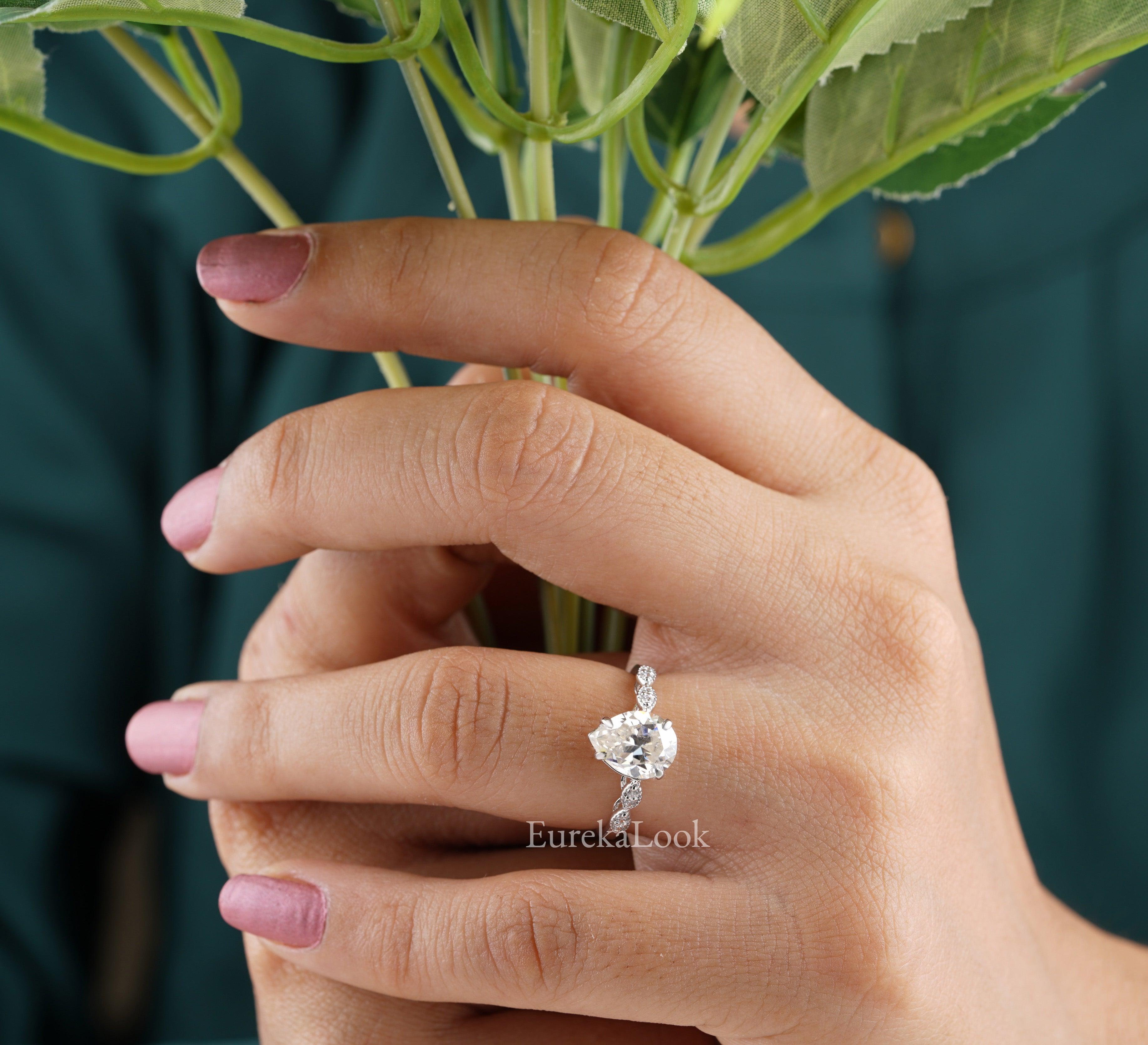 Pear Moissanite Ring Antique Pear Shaped Engagement Rings Vintage