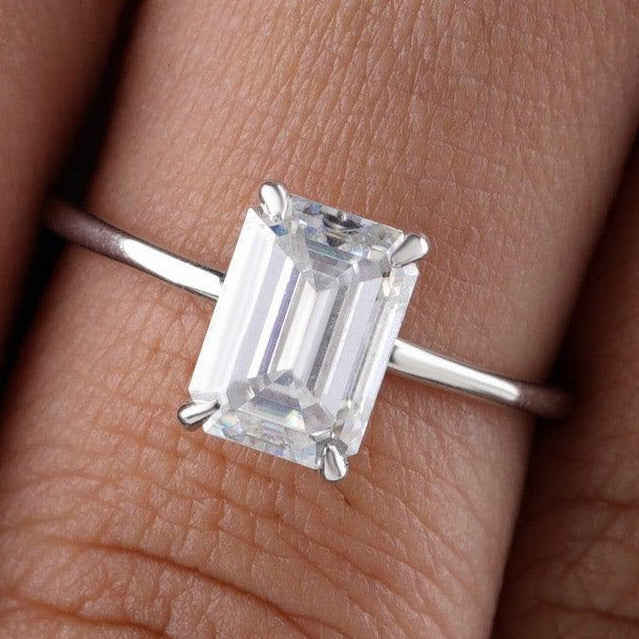 White Gold Emerald Cut Solitaire Engagement Ring - Eurekalook