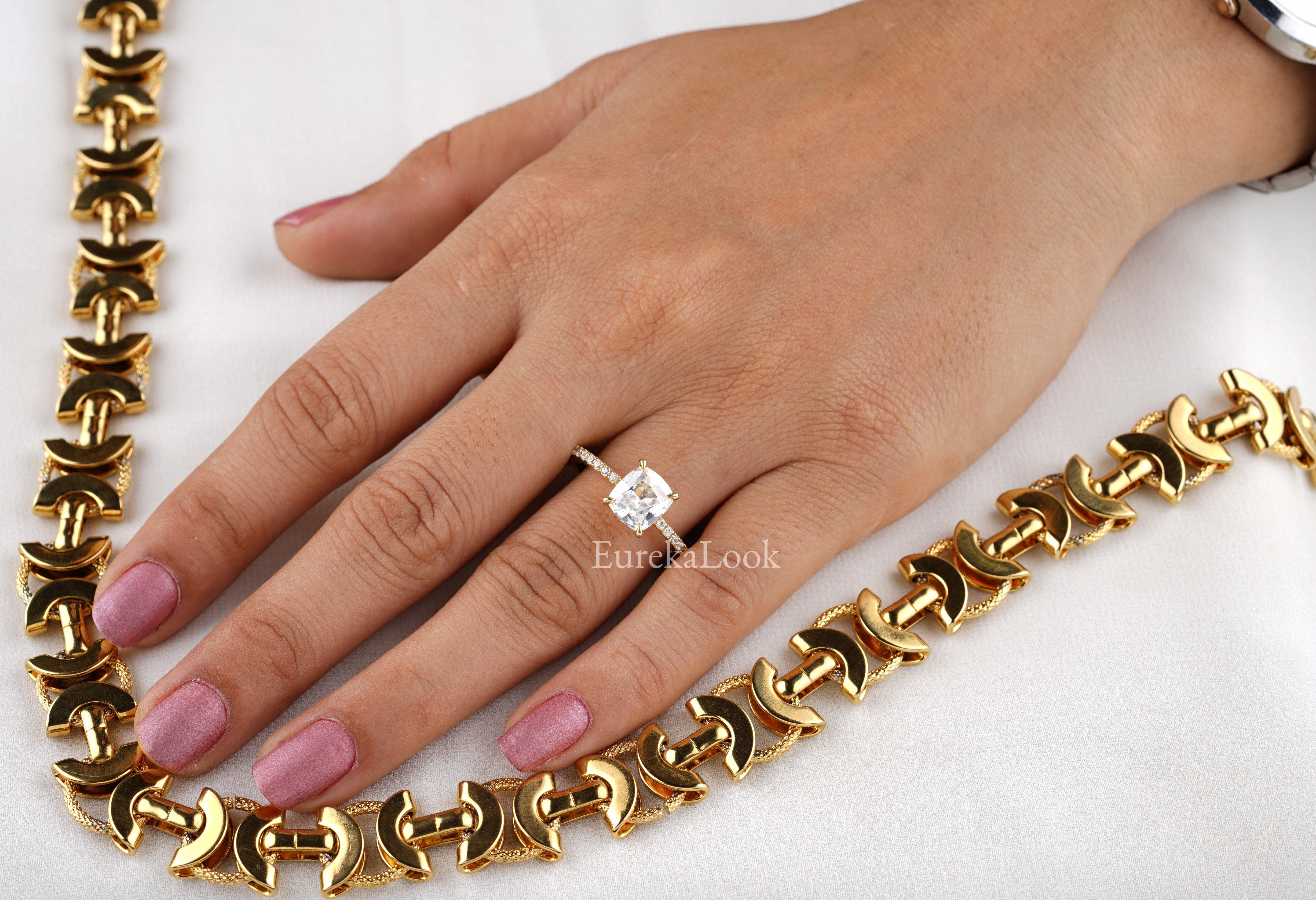 14K Solid Yellow Gold Cushion Cut Moissanite Wedding Ring - Eurekalook