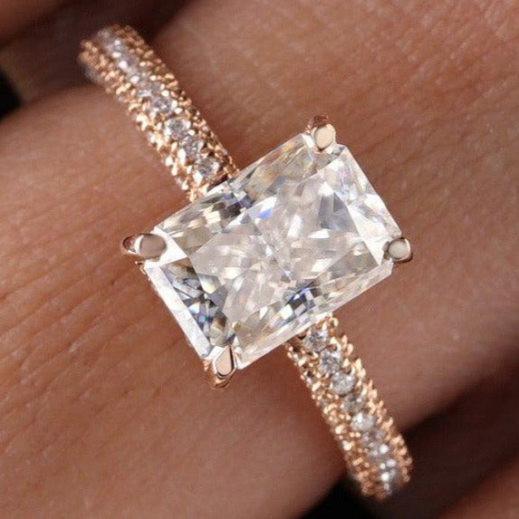 Rose Gold 2CT Radiant Cut Moissanite Engagement Ring - Eurekalook