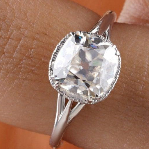 2.60CT Solitaire Old Mine Cushion Cut Moissanite Wedding Ring - Eurekalook