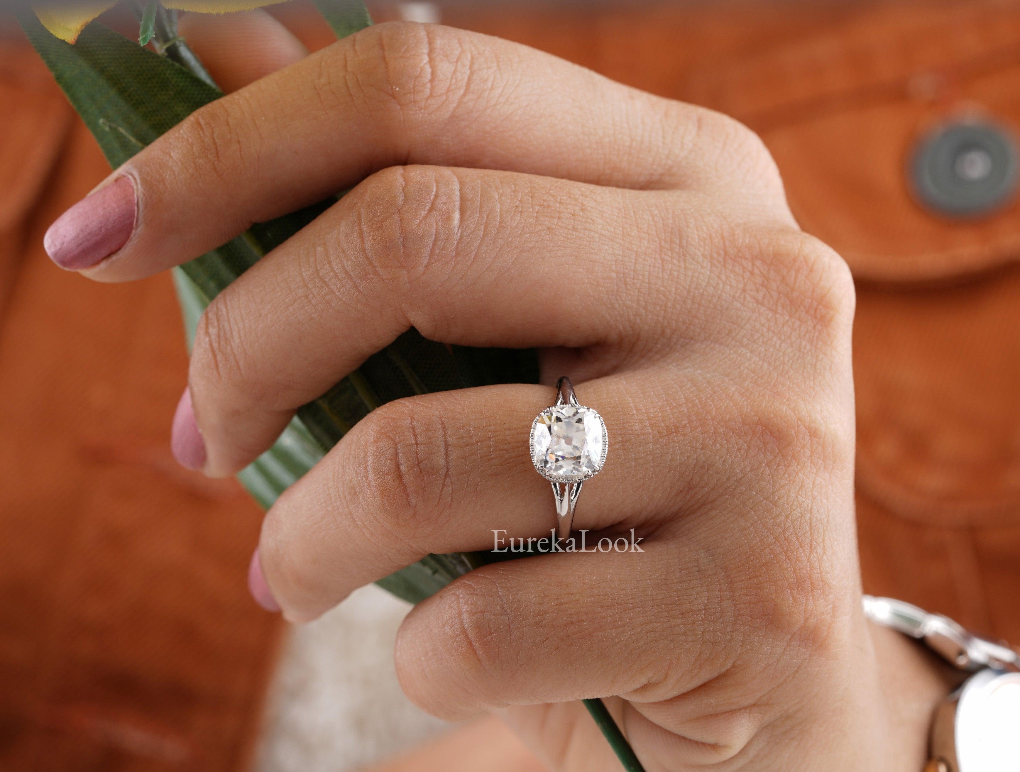 2.60CT Solitaire Old Mine Cushion Cut Moissanite Wedding Ring Eurekalook