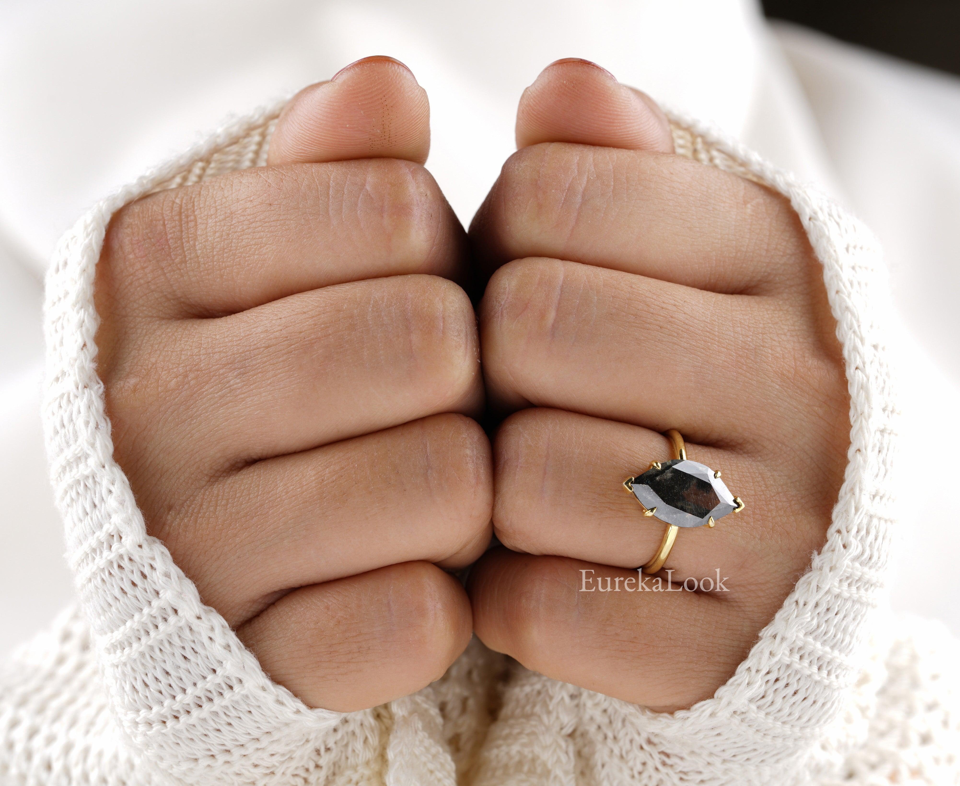 Salt And Pepper Marquise Cut Wedding Ring - Eurekalook