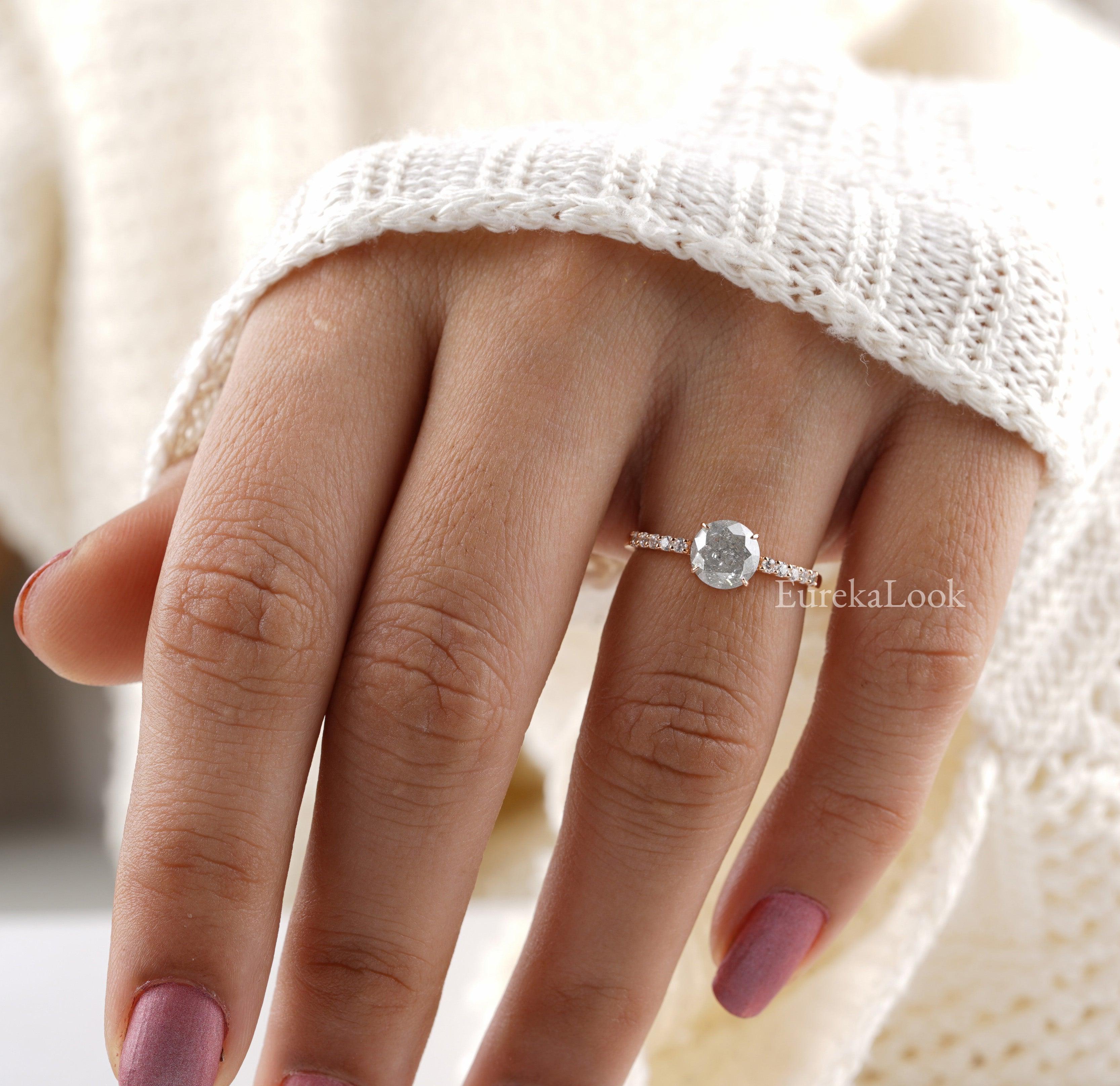 Grey Round Cut Salt and Pepper Diamond Ring - Eurekalook