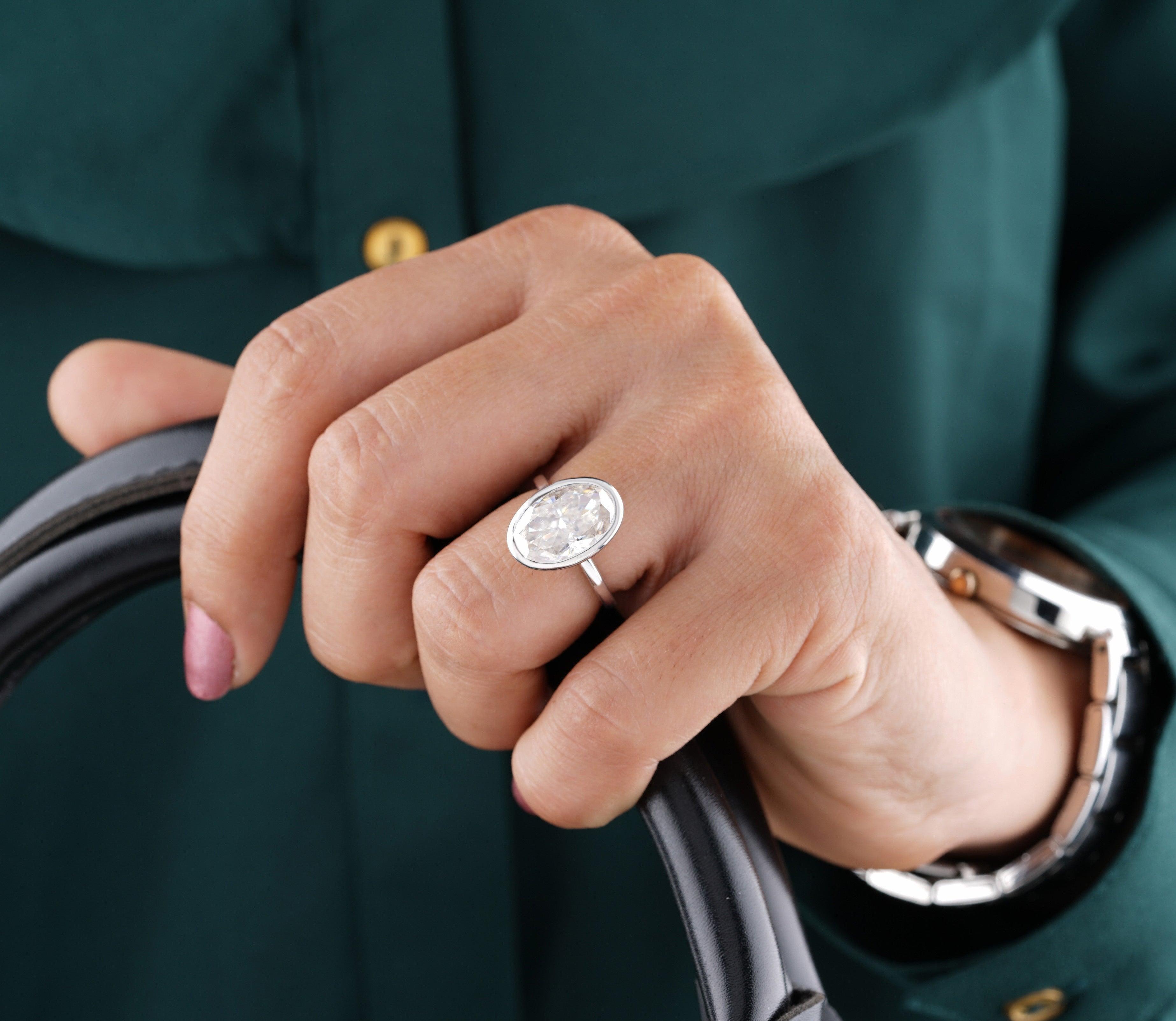 3.80CT Bezel Set Oval Cut Engagement Ring - Eurekalook