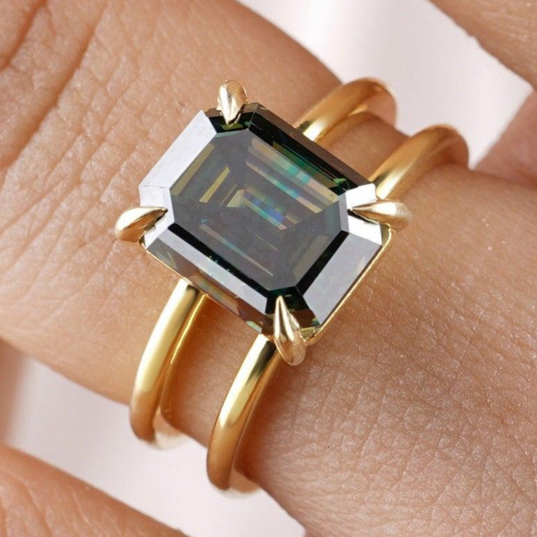 Emerald Cut Green Moissanite Engagement Ring - Eurekalook
