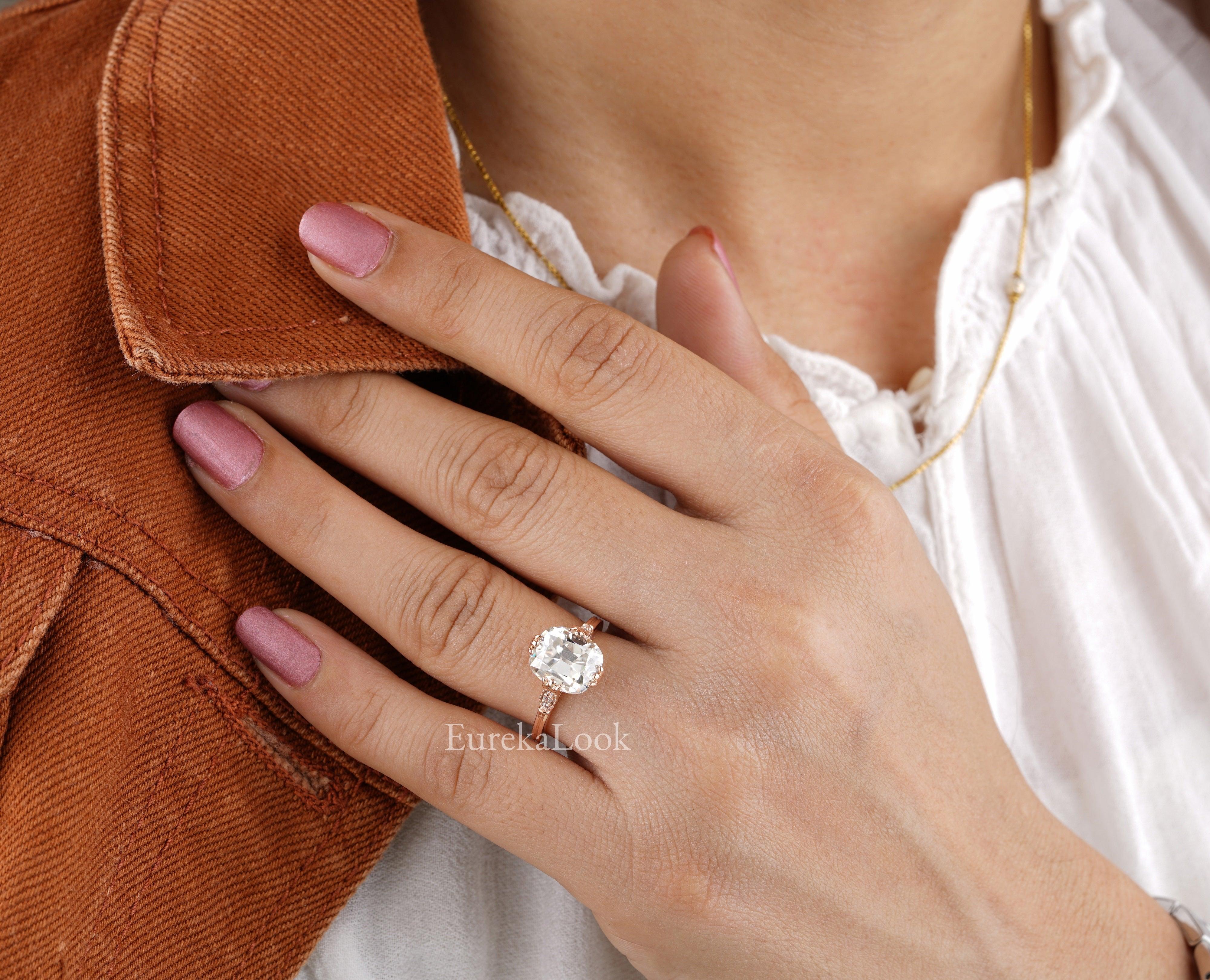 Antique Old Mine Cushion Cut Moissanite Engagement Ring