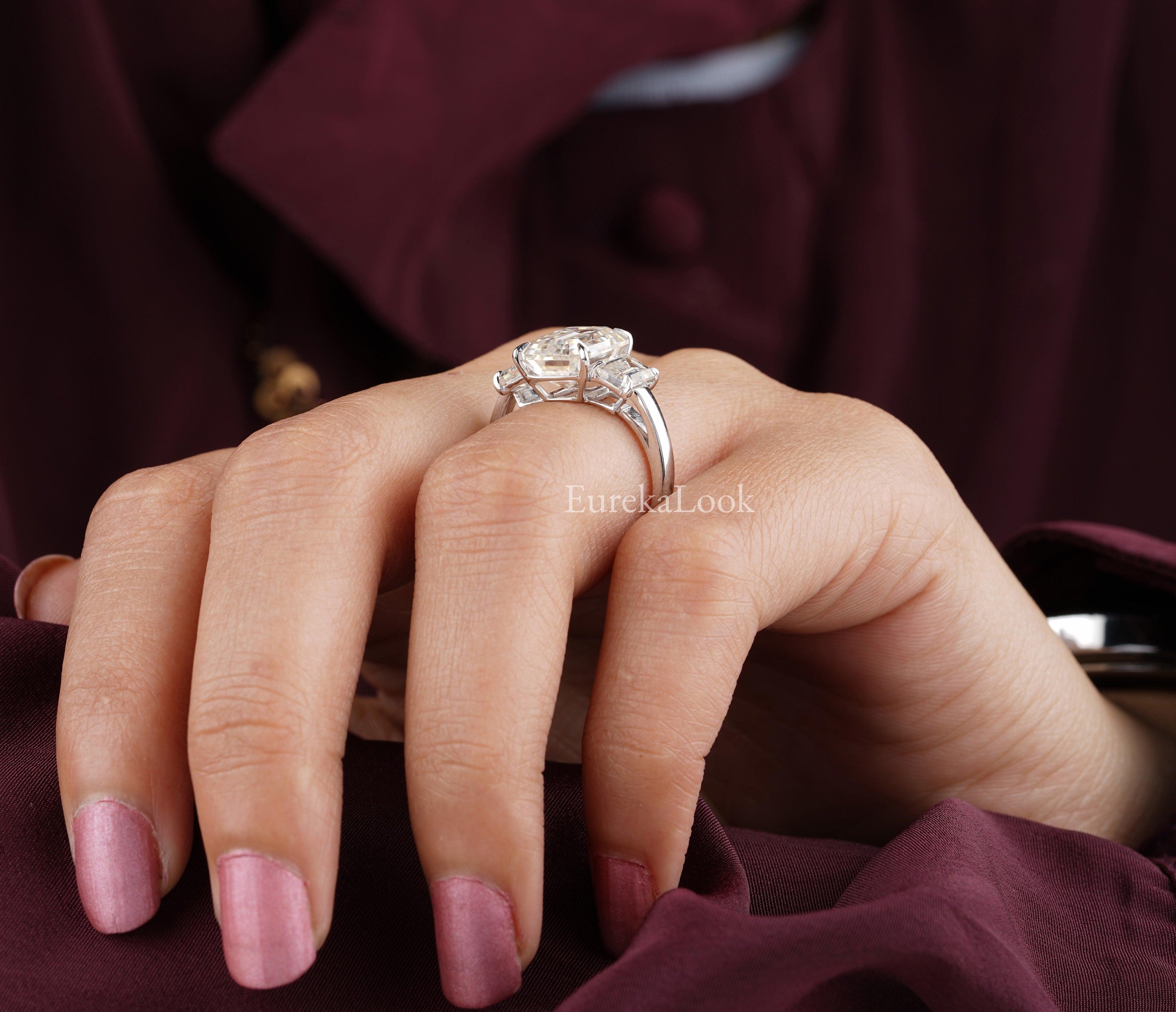 Three Stone Emerald Cut Moissanite Wedding Ring - Eurekalook