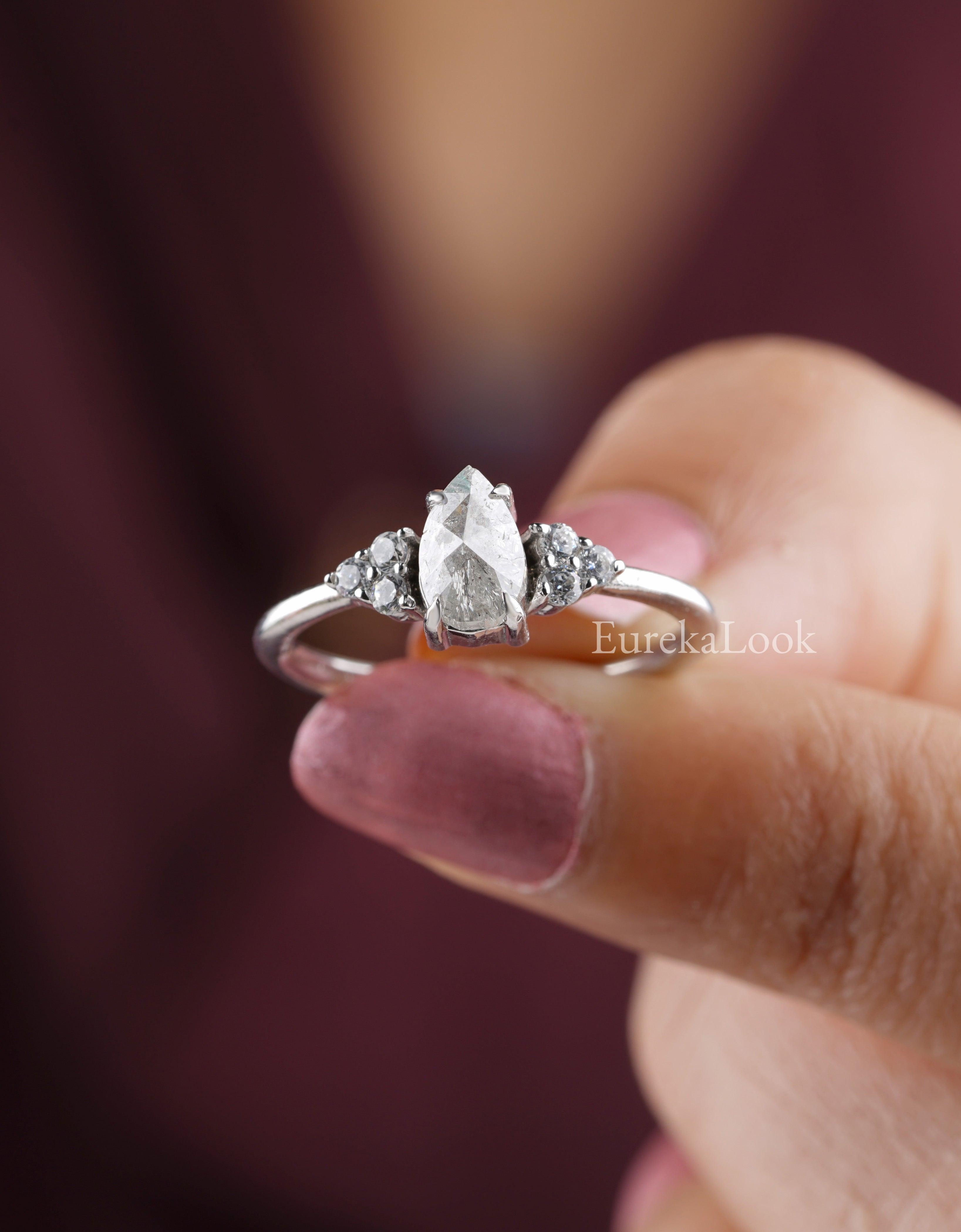 Pear Cut Salt and Pepper Moissanite Diamond Wedding Ring - Eurekalook