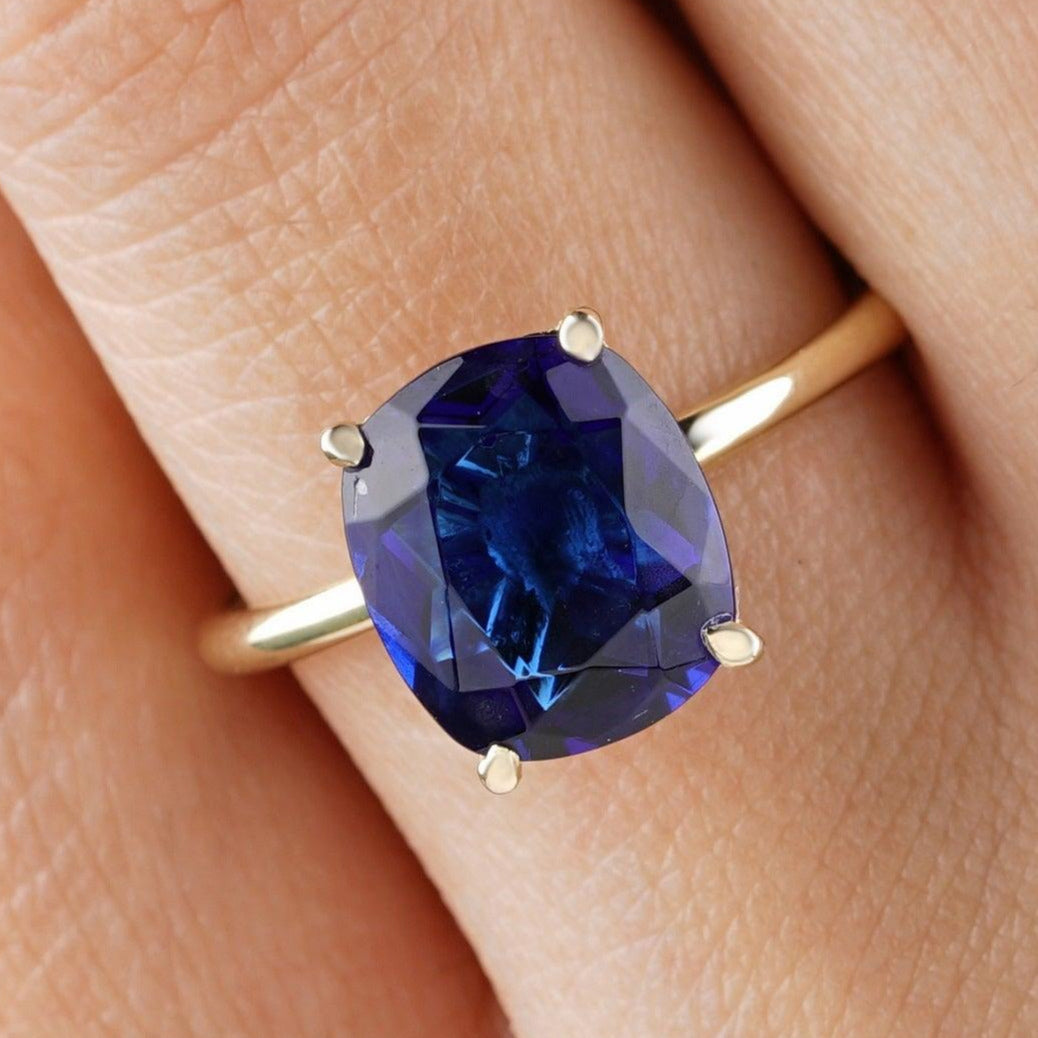 Vintage Old Mine Cushion Cut Blue Sapphire Engagement Ring - Eurekalook