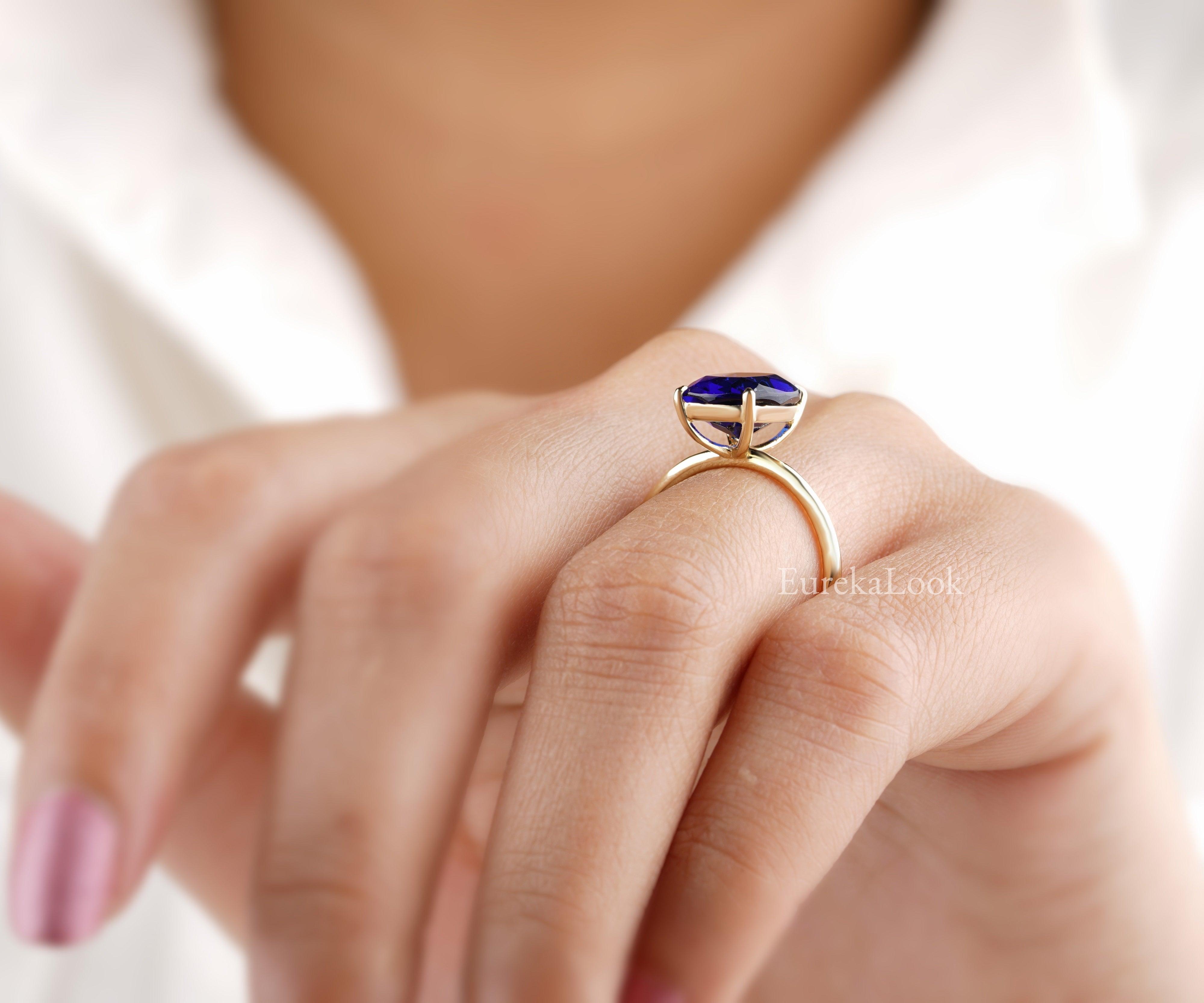 Vintage Old Mine Cushion Cut Blue Sapphire Engagement Ring - Eurekalook