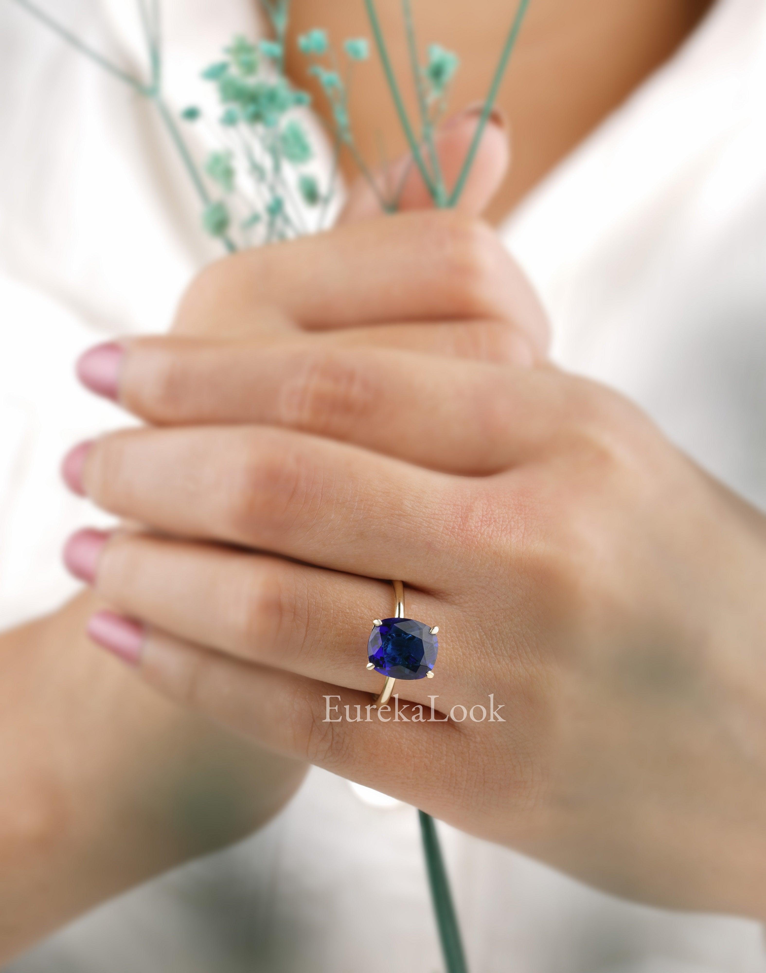 Vintage Old Mine Cushion Cut Blue Sapphire Engagement Ring - Eurekalook