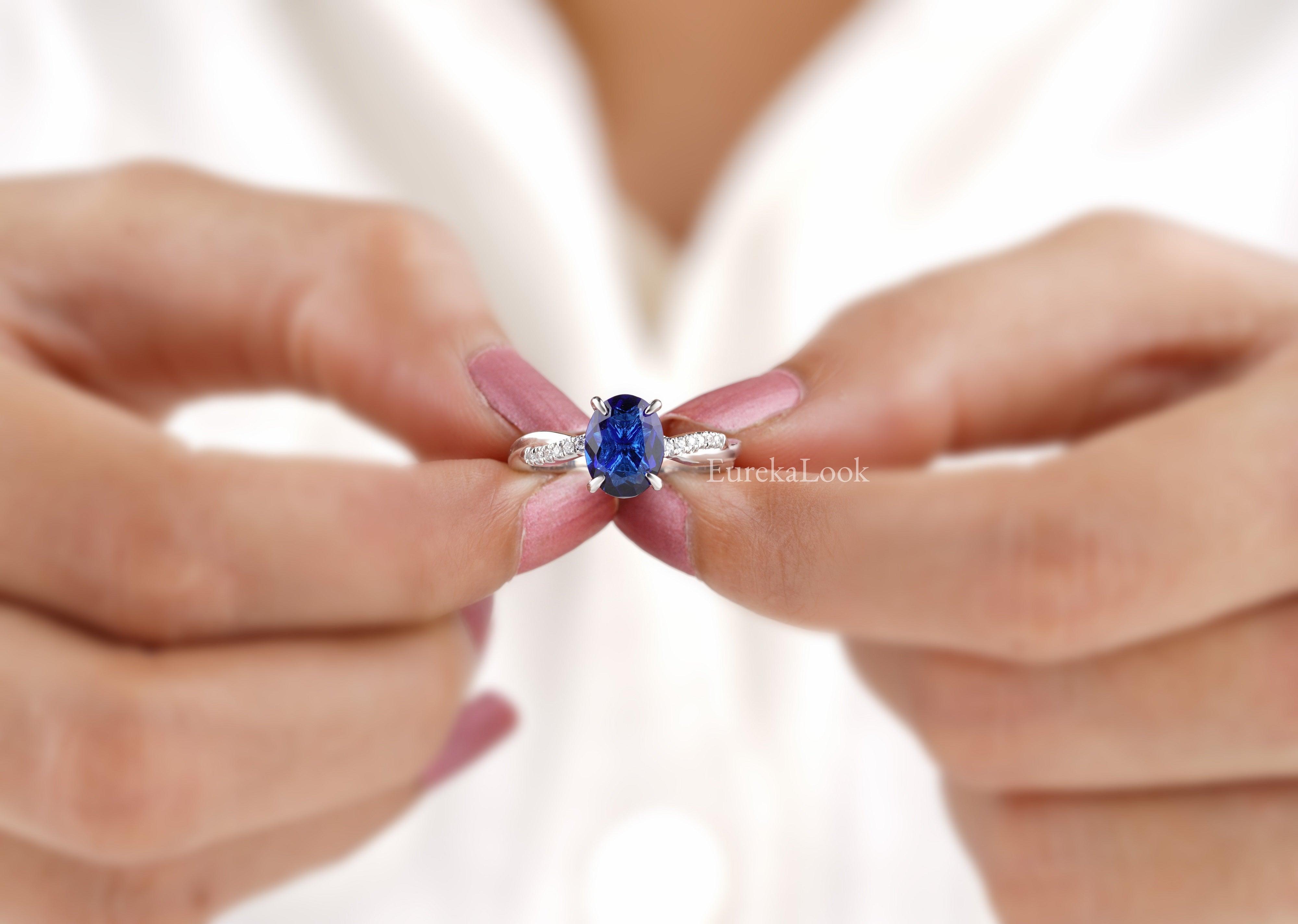 Blue Sapphire Oval Cut Twisted Engagement Ring - Eurekalook