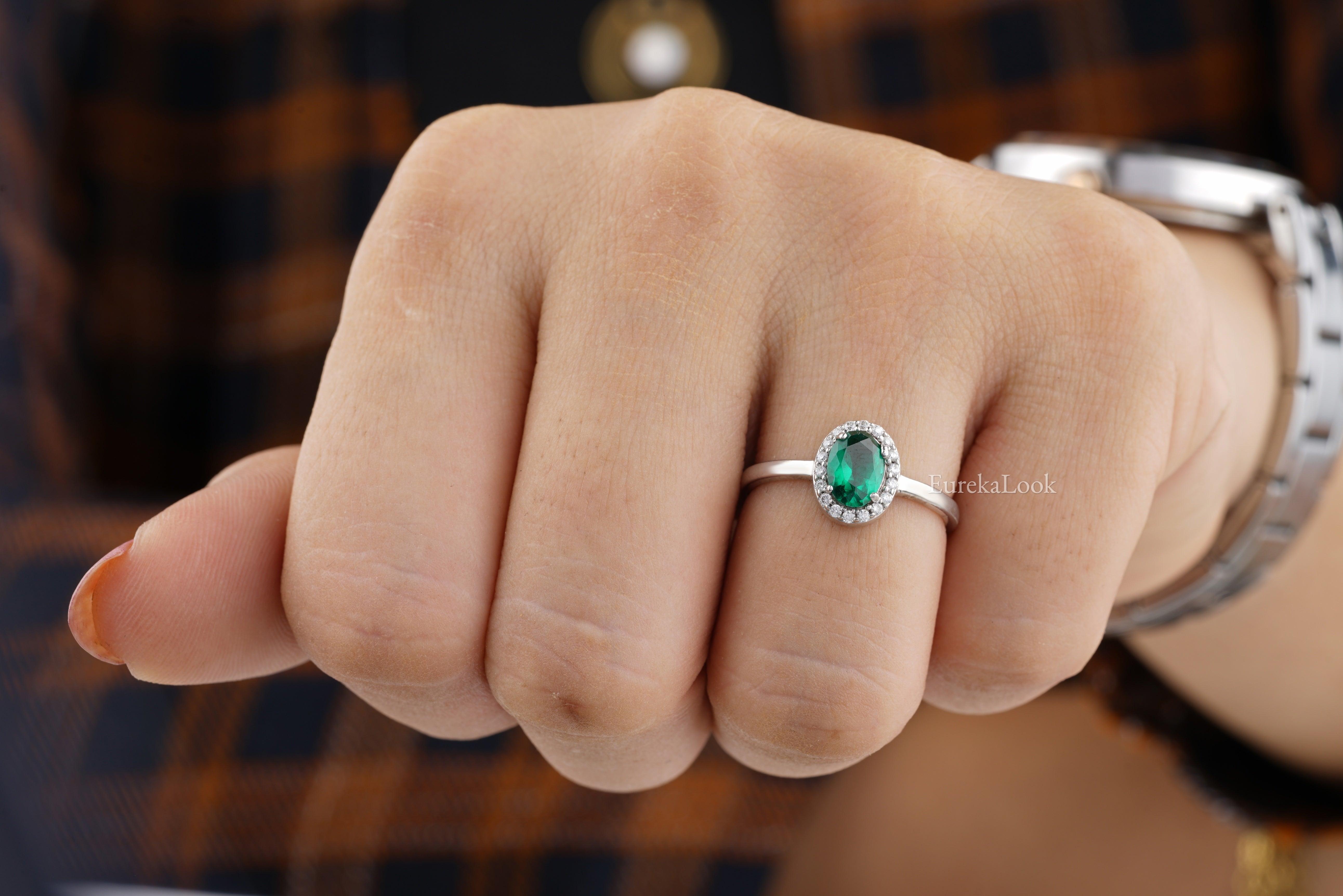 Oval-Cut Emerald Diamond Halo Wedding Ring - Eurekalook