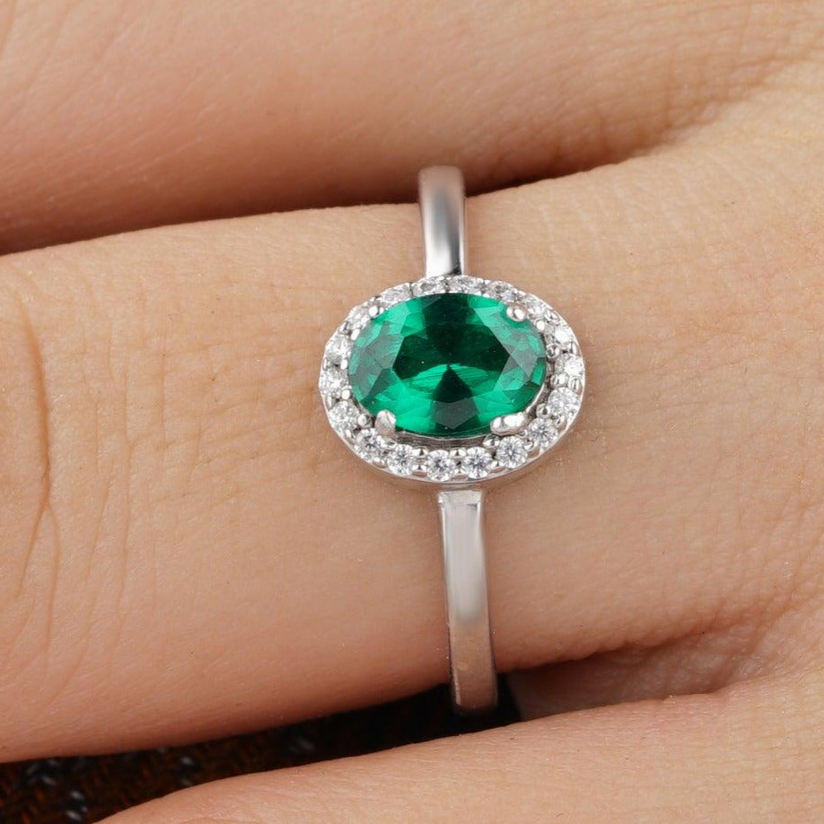 Oval-Cut Emerald Diamond Halo Wedding Ring - Eurekalook