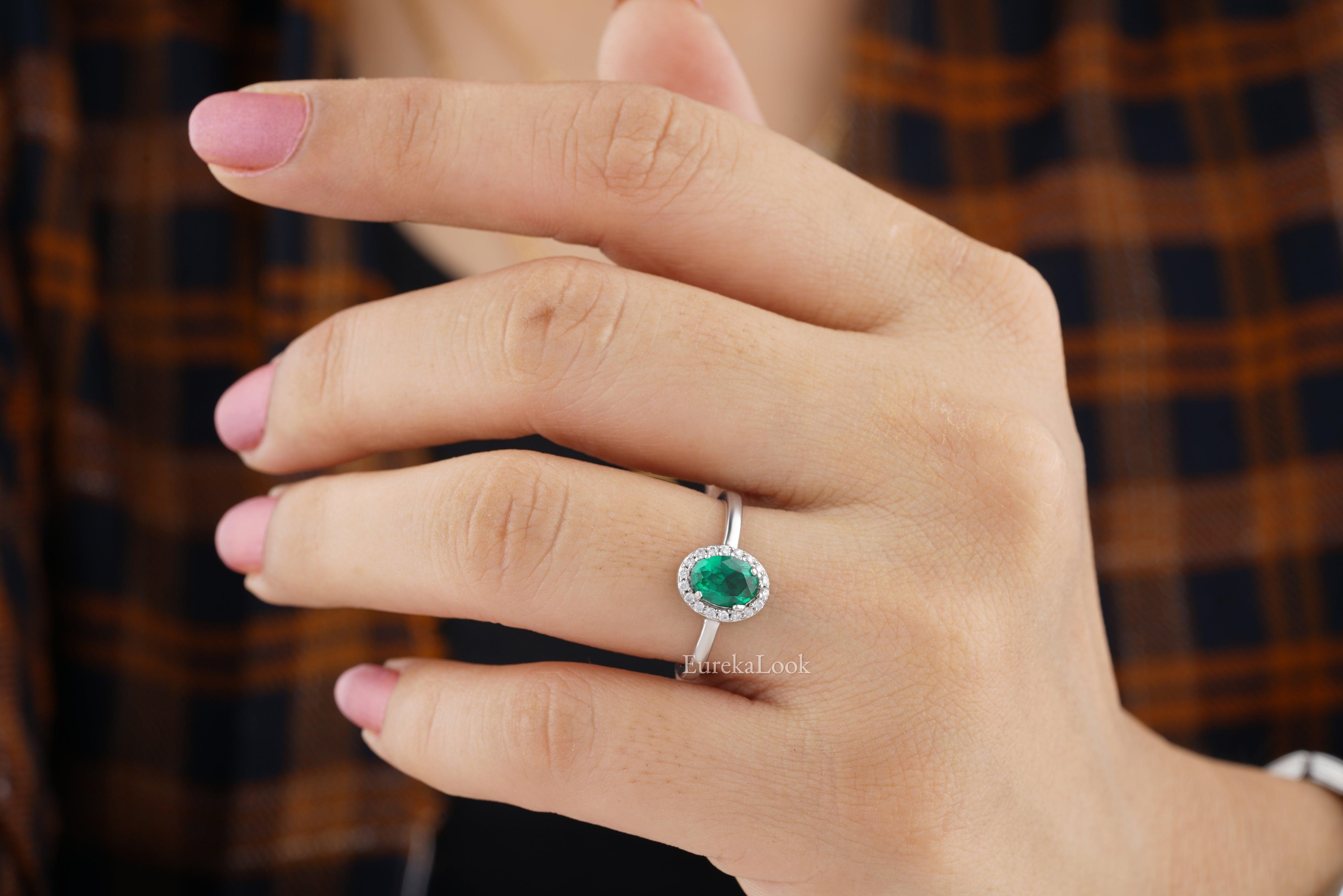 Oval-Cut Emerald Diamond Halo Wedding Ring - Eurekalook