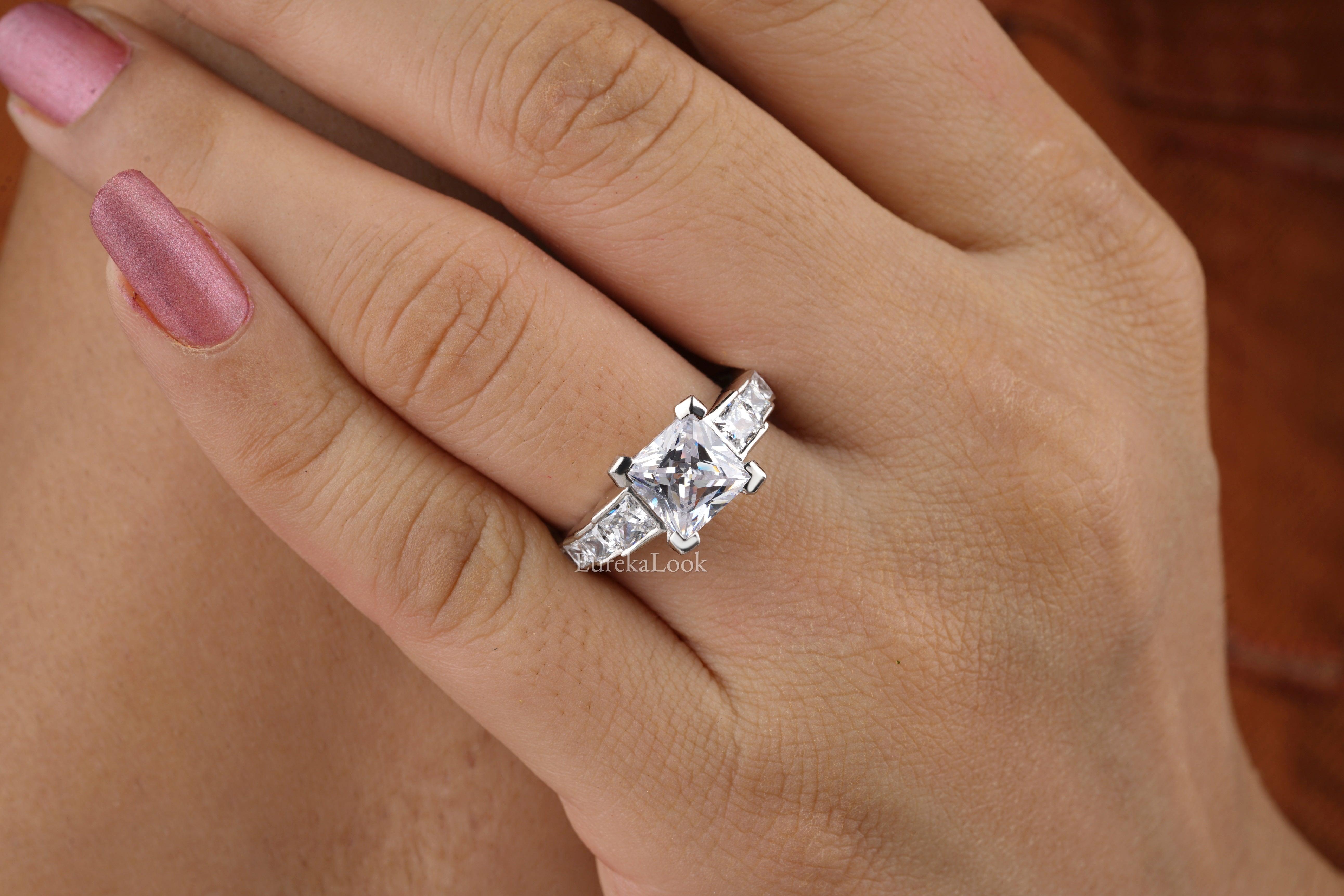 Classic Princess Cut Step Down Engagement Ring - Eurekalook