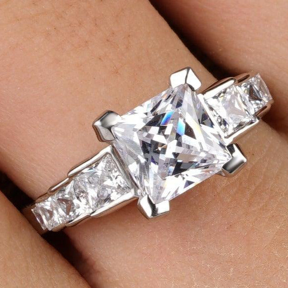 Classic Princess Cut Step Down Engagement Ring - Eurekalook