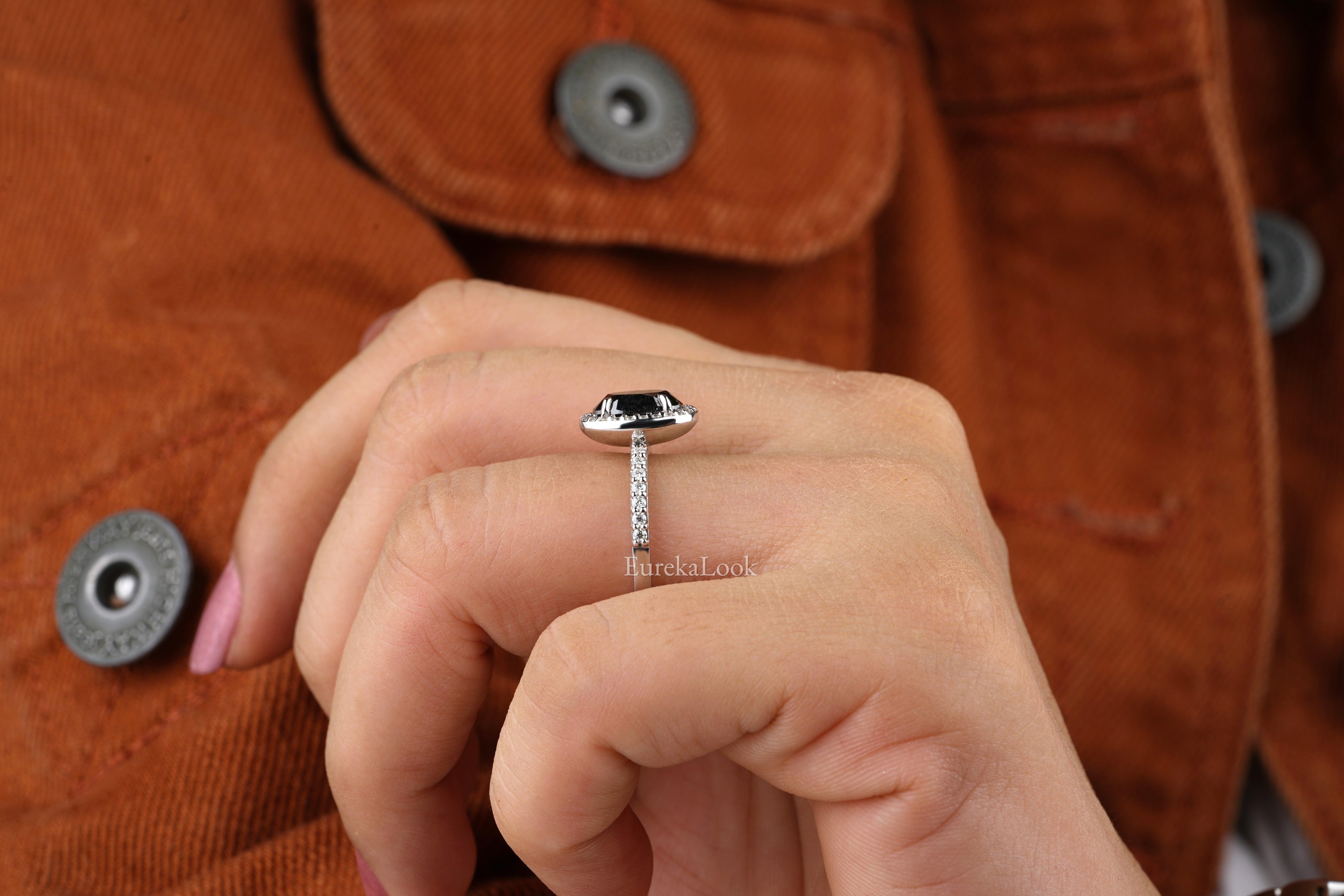 Salt And Pepper Oval Cut Moissanite Diamond Engagement Ring - Eurekalook