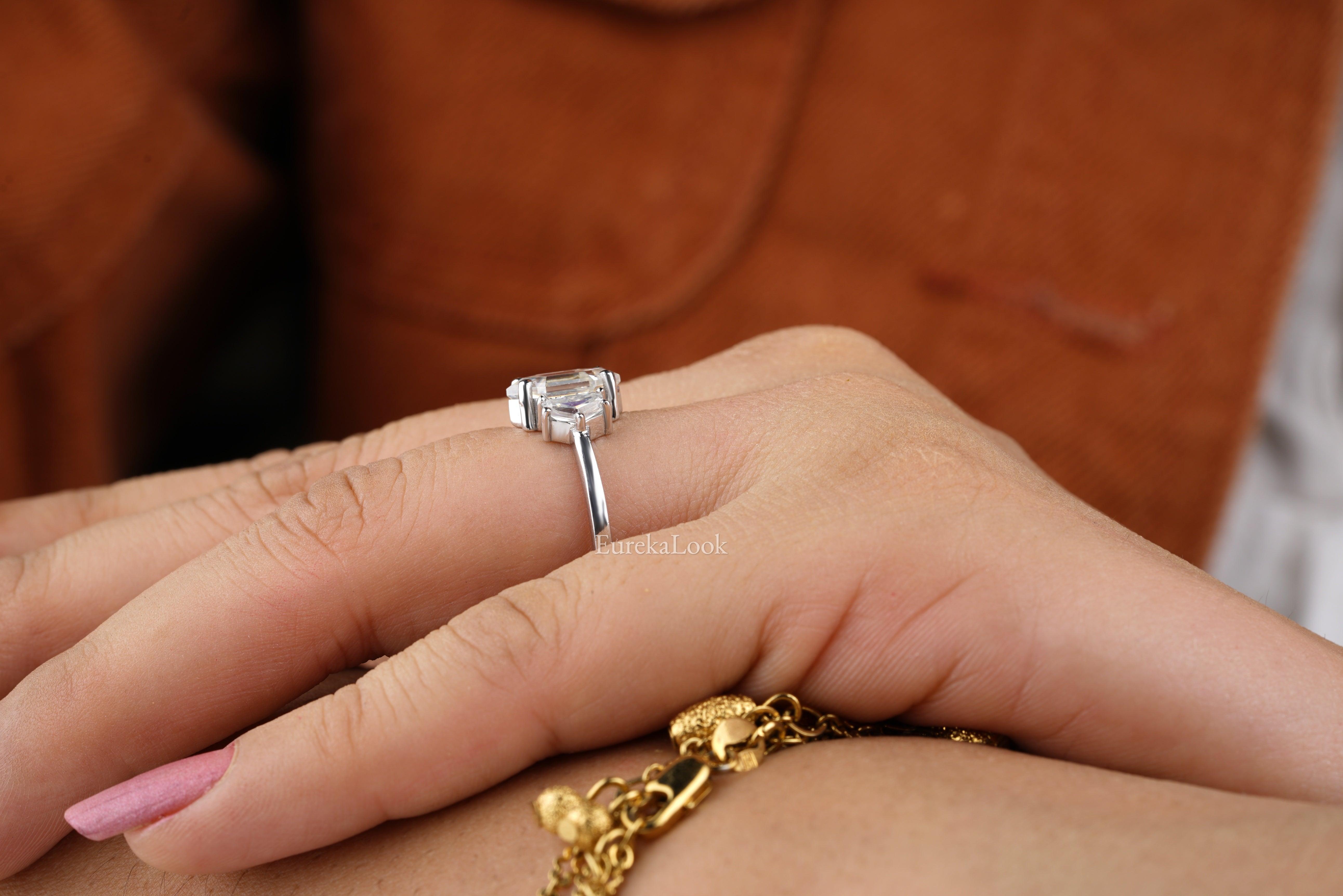 Three Stone Hexagon Cut Moissanite Engagement Ring - Eurekalook