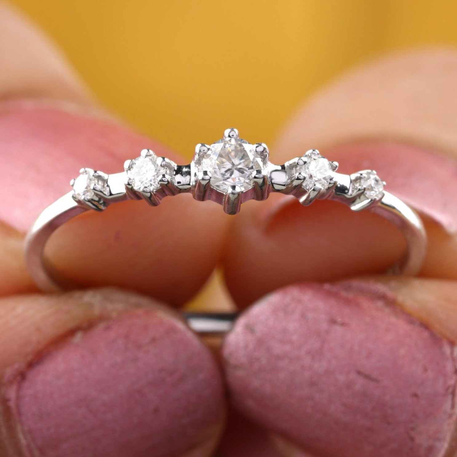 Dainty Five Stone Round Cut Moissanite Wedding Ring - Eurekalook