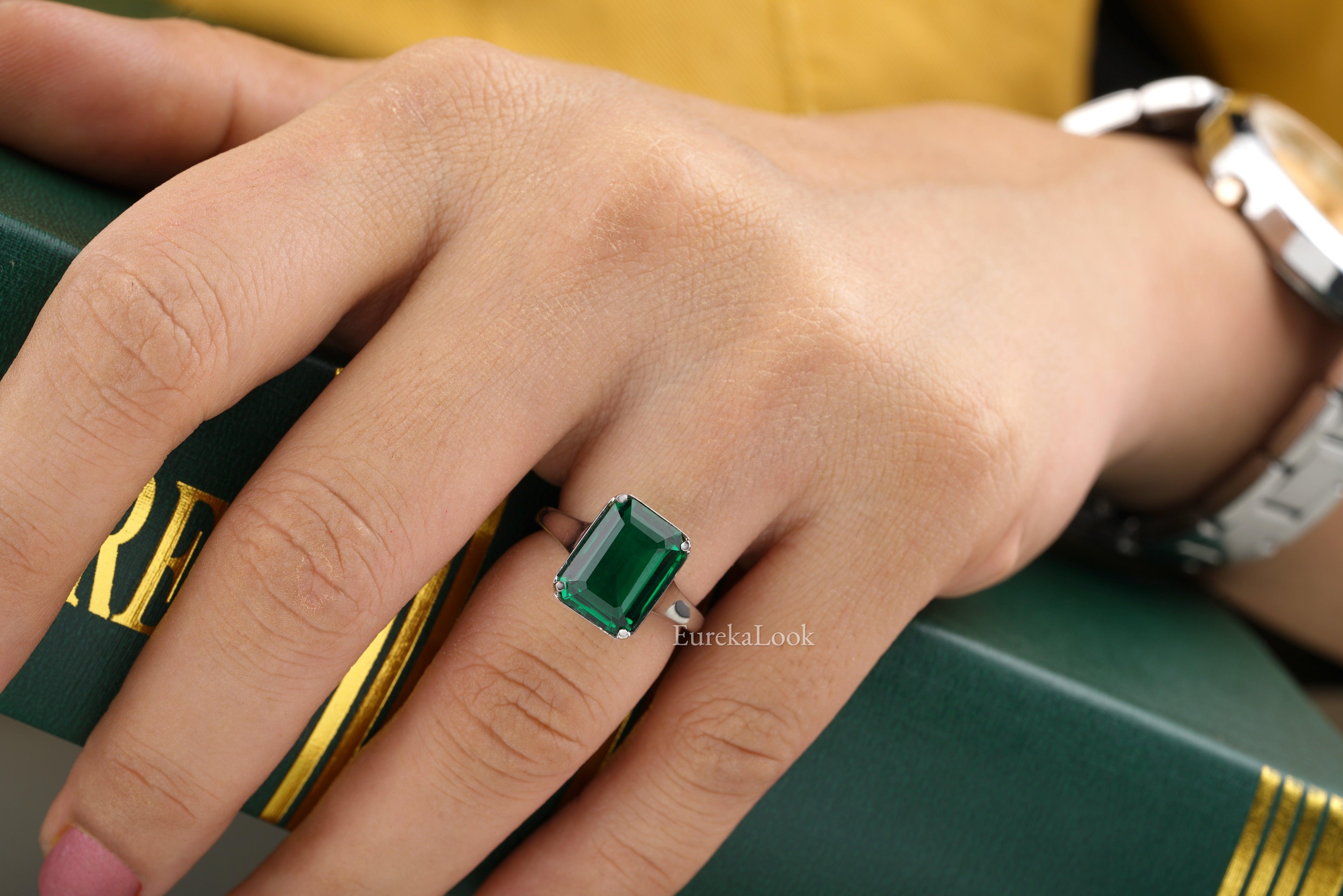 5.00CT Emerald Cut Emerald Diamond Wedding Ring - Eurekalook