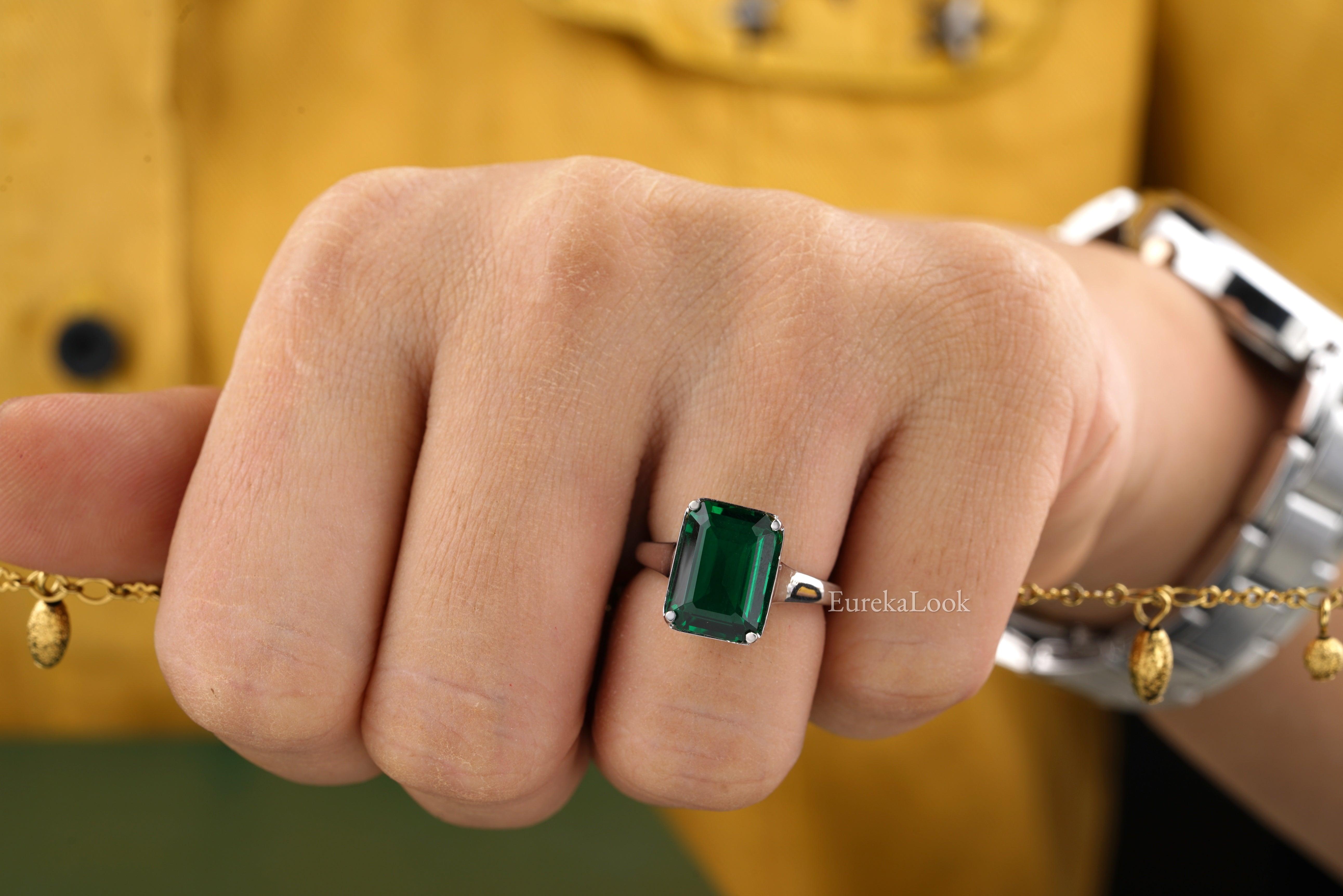 5.00CT Emerald Cut Emerald Diamond Wedding Ring - Eurekalook
