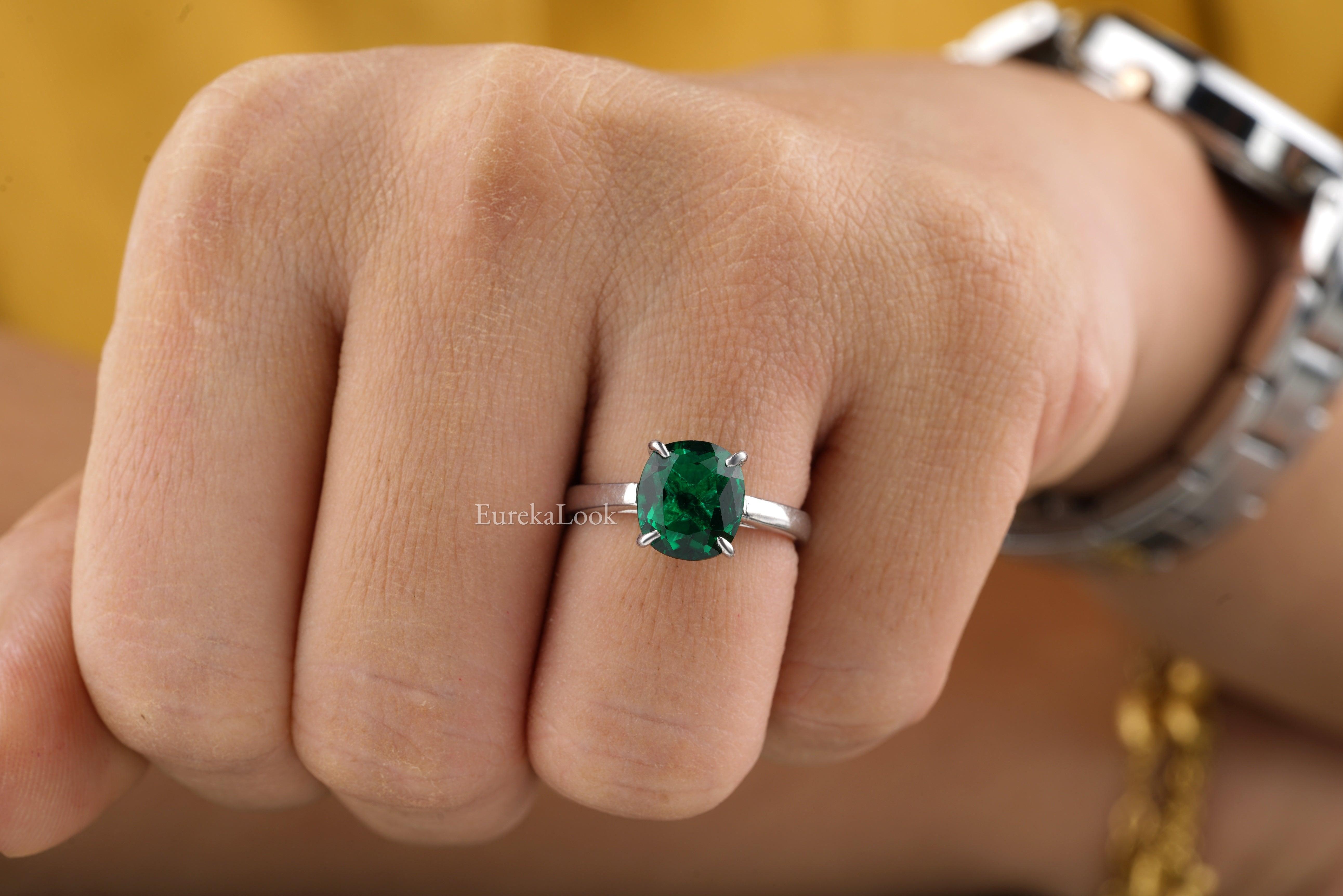 Elongated Cushion Cut Emerald Diamond Engagement Ring - Eurekalook