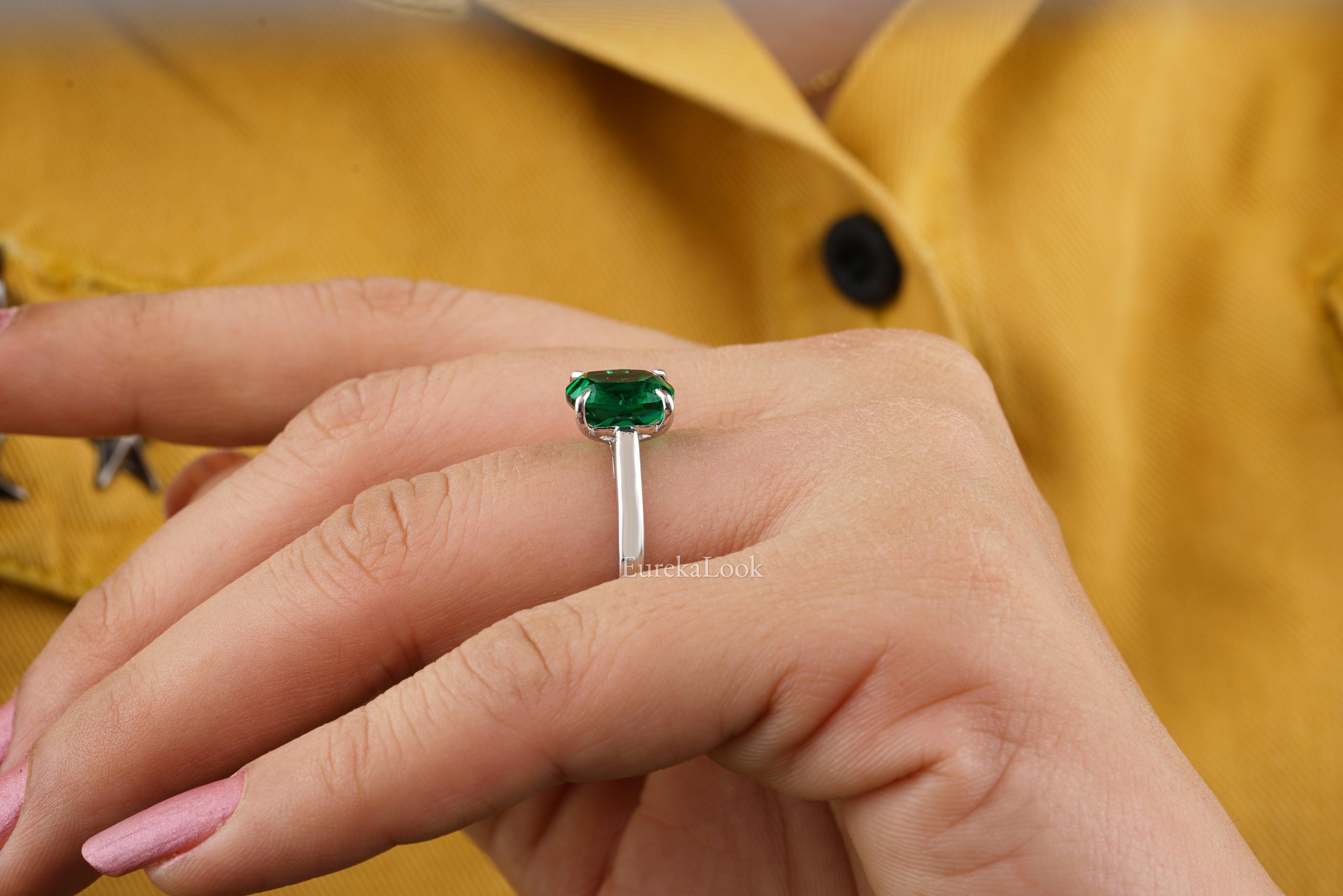 Elongated Cushion Cut Emerald Diamond Engagement Ring - Eurekalook