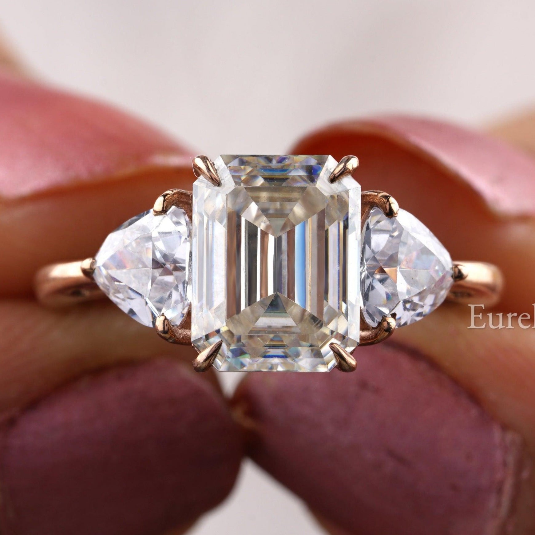 2.50 CT Emerald Cut Moissanite Three Stone Wedding Ring - Eurekalook