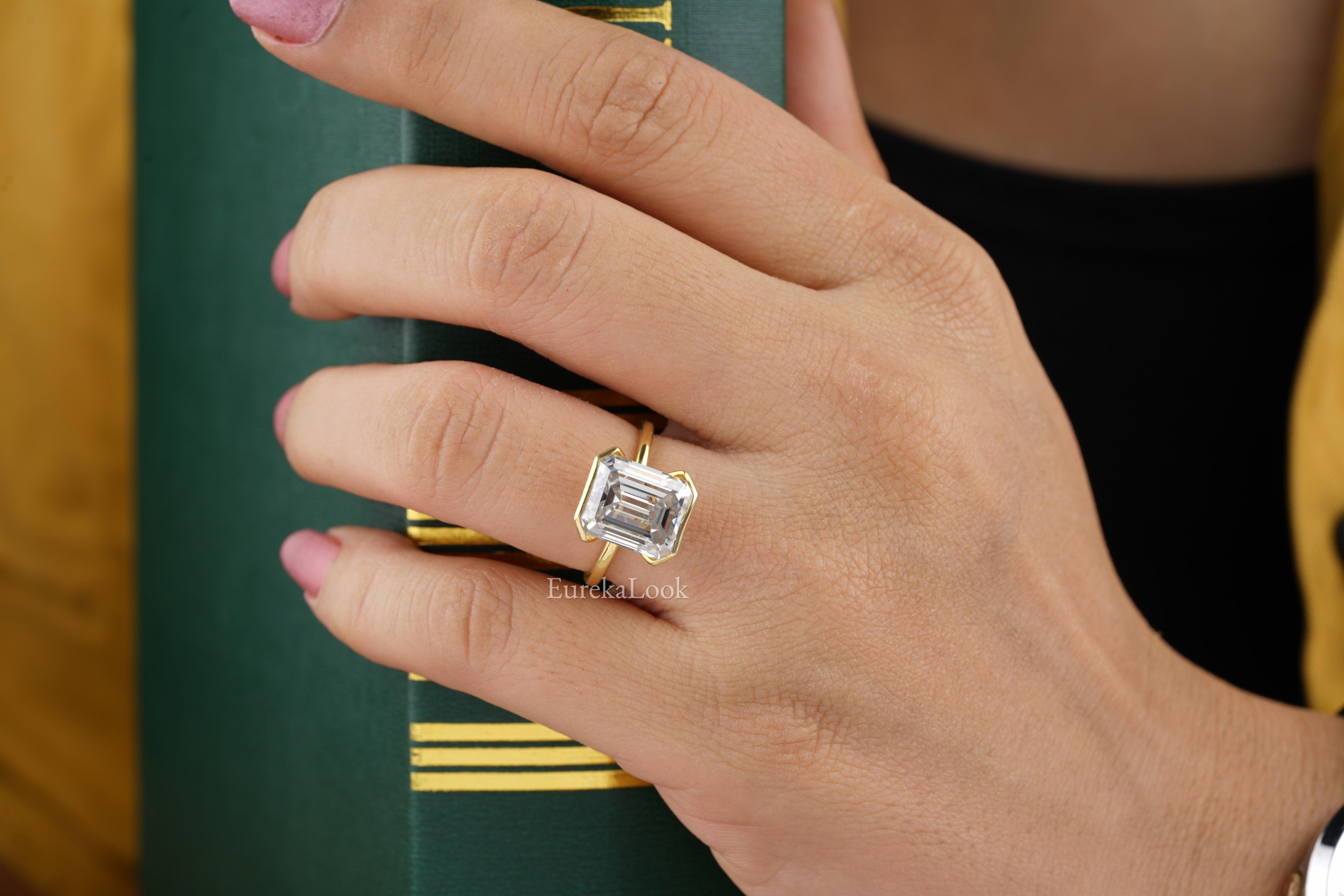 Unique Emerald Cut Half Bezel Set Engagement Ring - Eurekalook