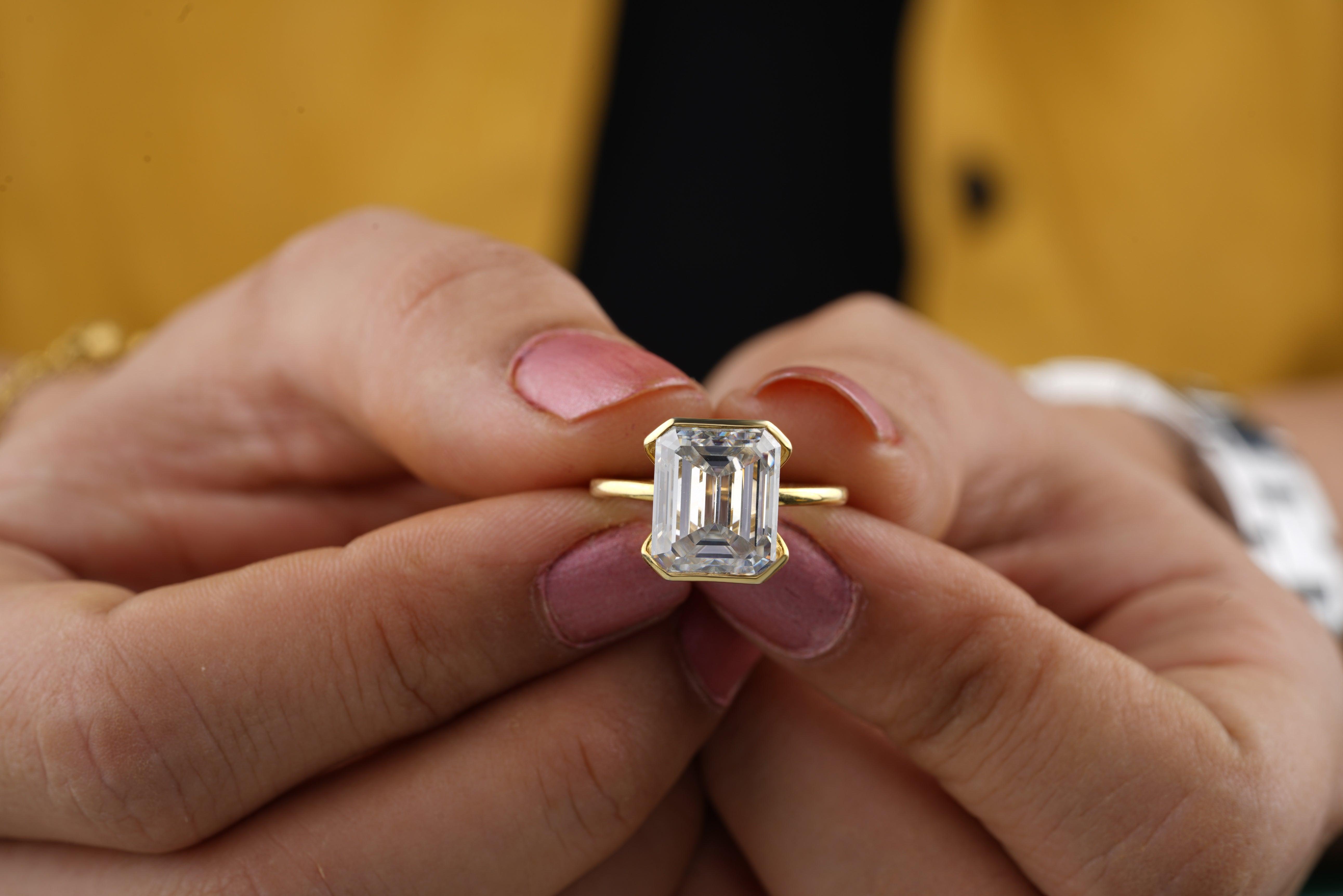 Unique Emerald Cut Half Bezel Set Engagement Ring - Eurekalook