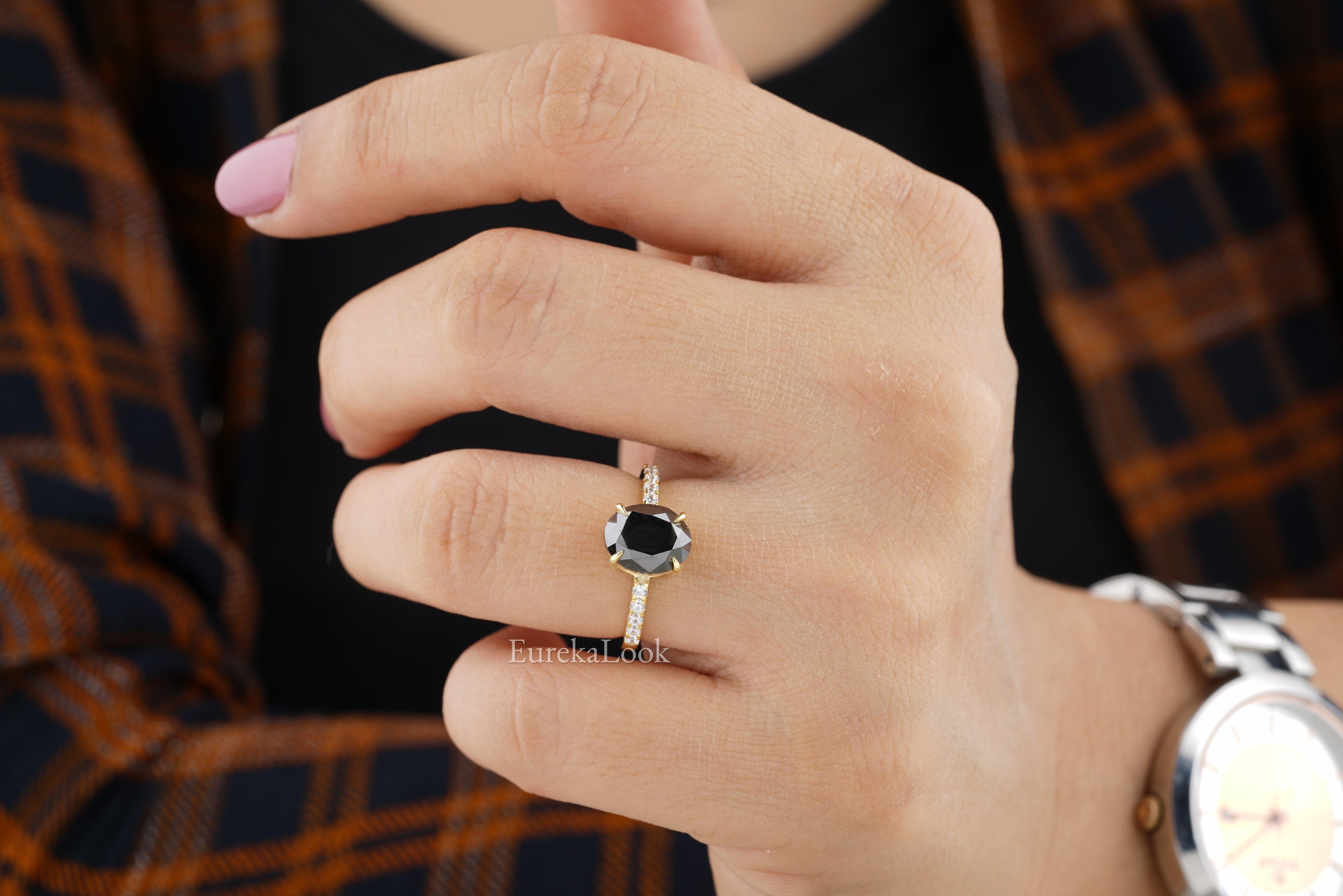 Classic Oval Cut Salt and Pepper Moissanite Diamond Engagement Ring - Eurekalook