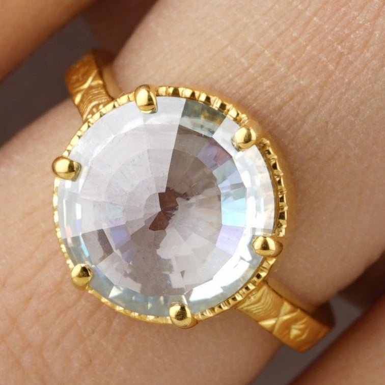 Vintage Round Cut Colorless Moissanite Anniversary Ring - Eurekalook