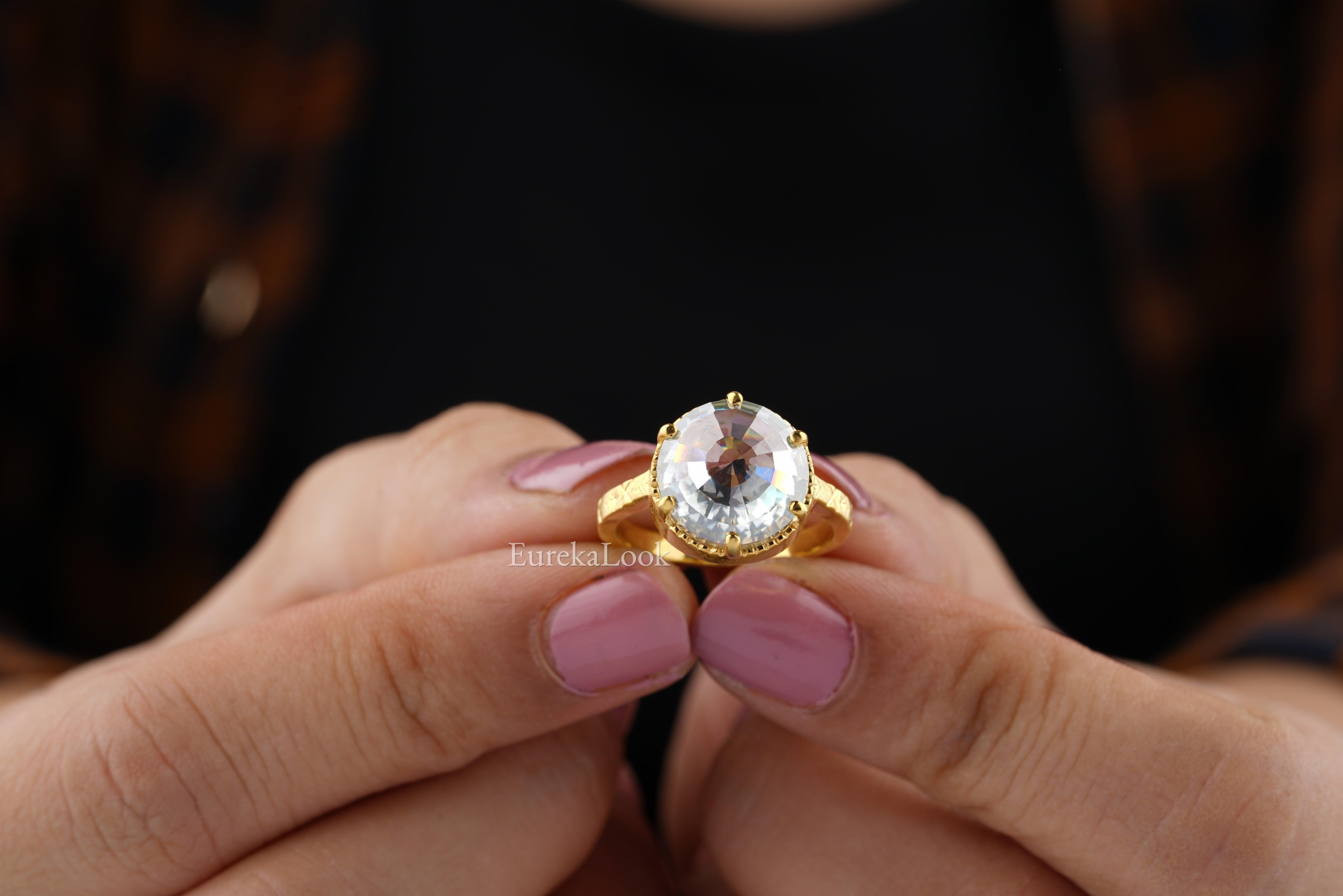Vintage Round Cut Colorless Moissanite Anniversary Ring - Eurekalook