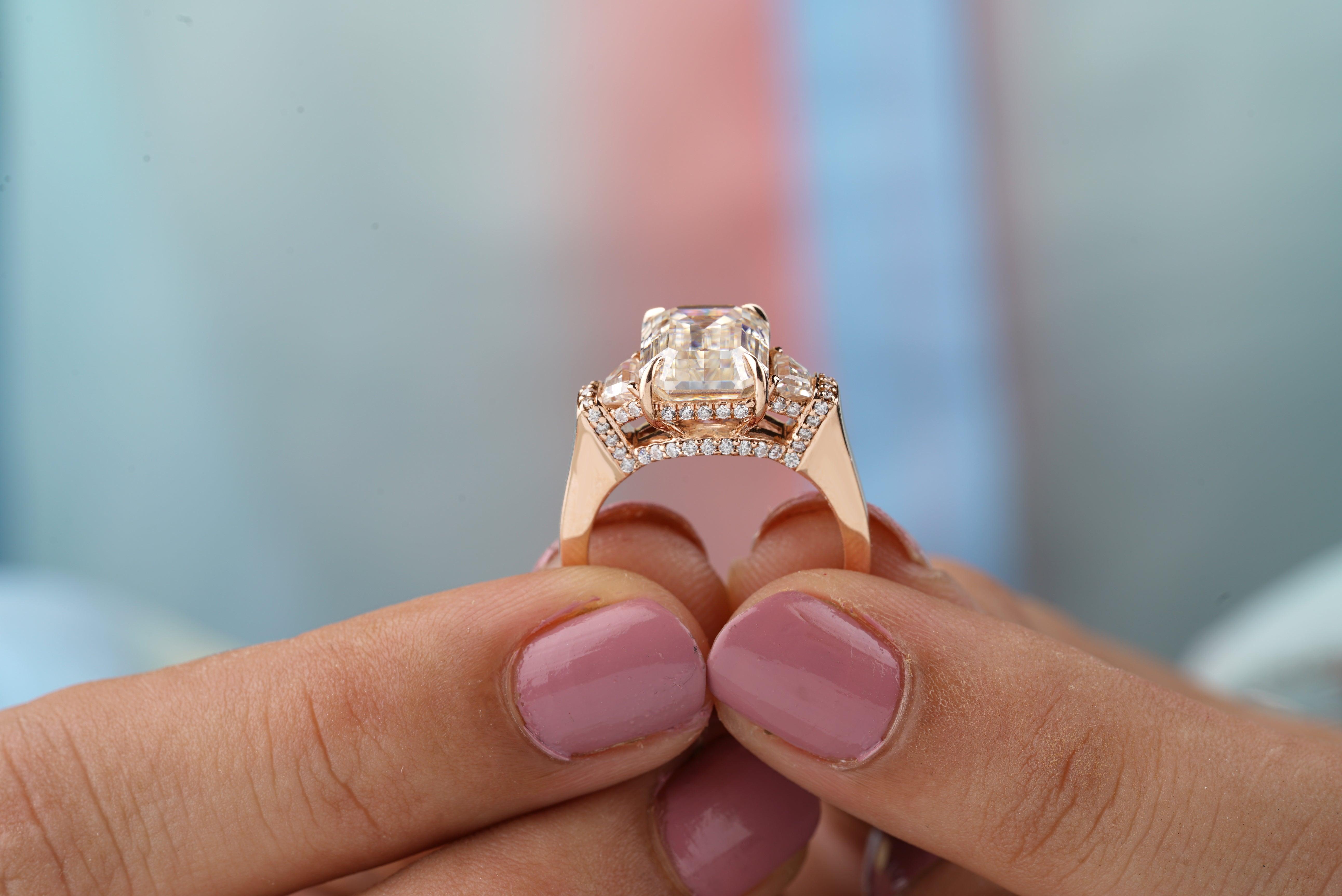 4.00CT Three Stone Emerald Cut Moissanite Engagement Ring - Eurekalook
