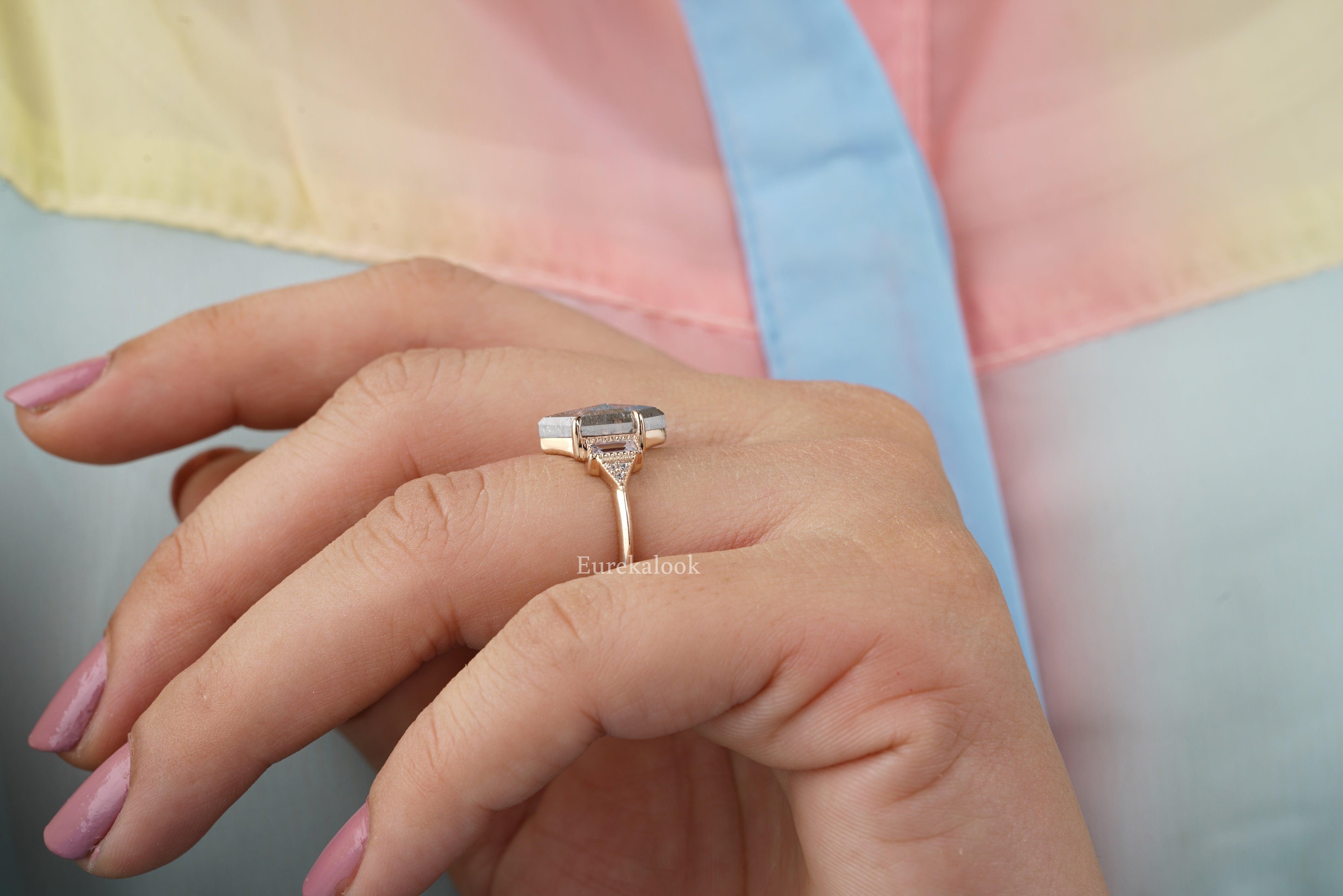 Hexagon Cut Salt and Pepper Diamond Engagement Ring - Eurekalook