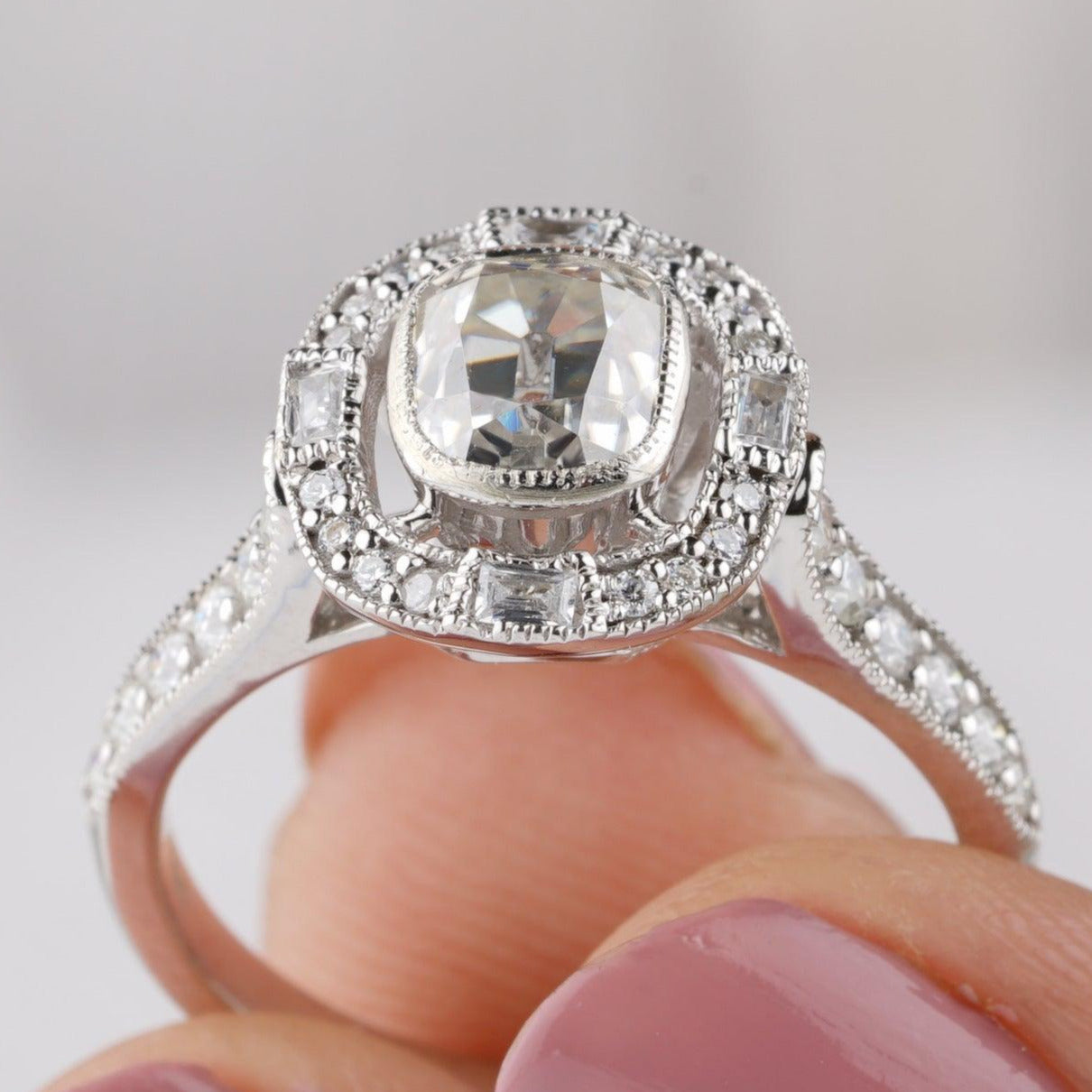 Vintage Style Cushion Cut Halo Engagement Ring - Eurekalook