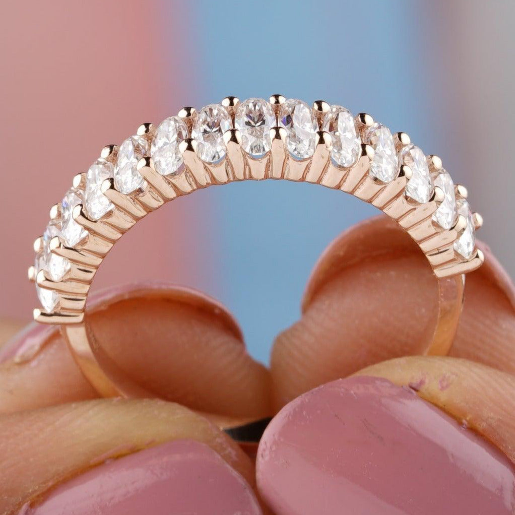 1.80 CTW Yellow Gold Oval Cut Half Eternity Wedding Band - Eurekalook