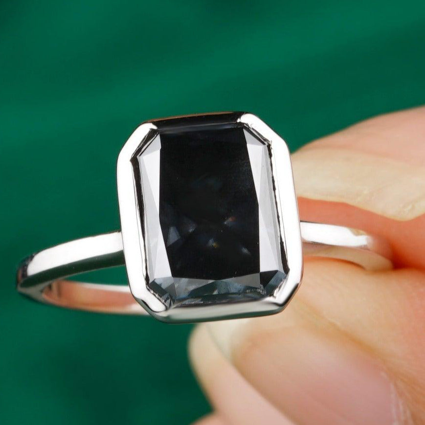 2.70CTW Dark Grey Radiant Cut Diamond Engagement Ring - Eurekalook