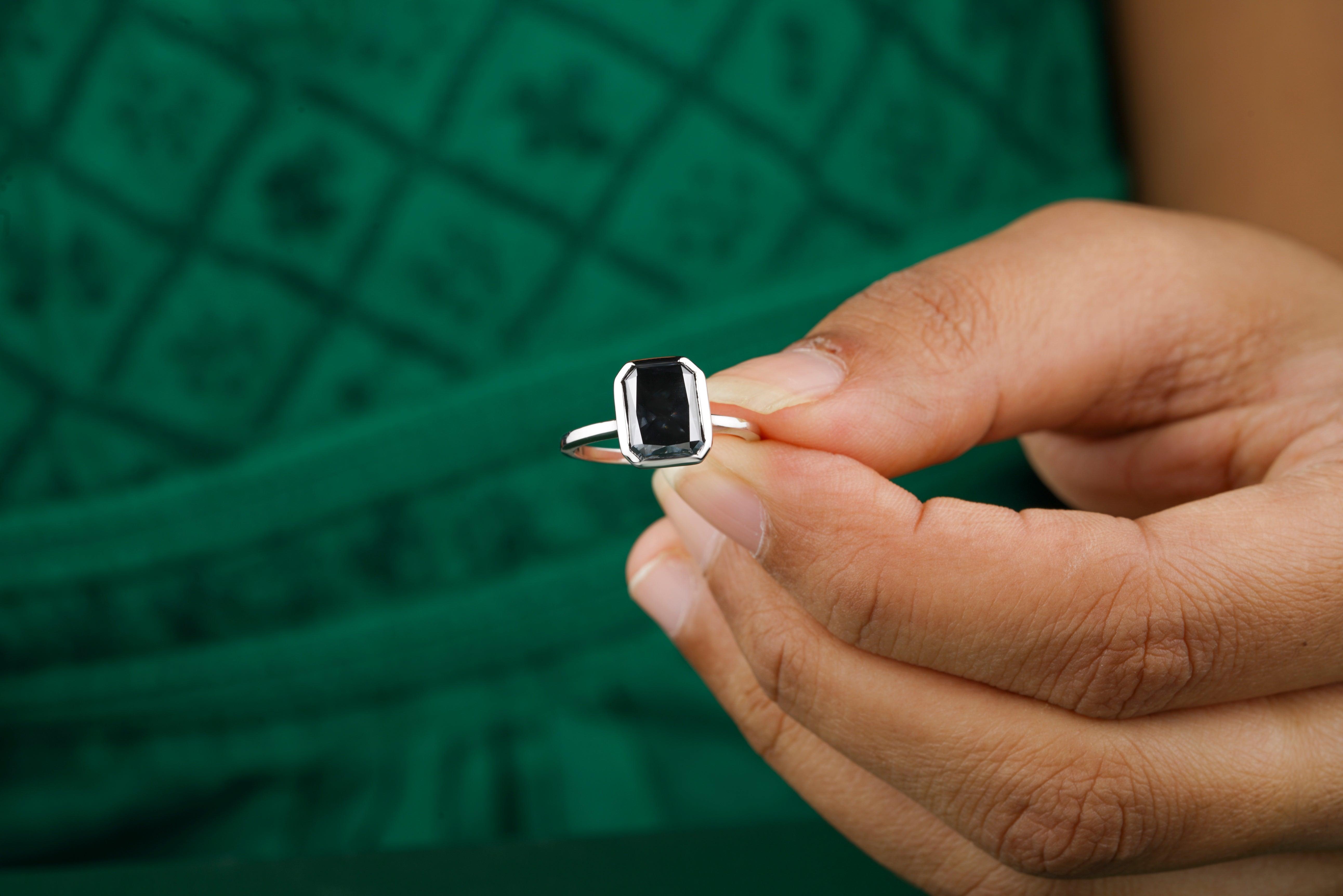 2.70CTW Dark Grey Radiant Cut Diamond Engagement Ring - Eurekalook