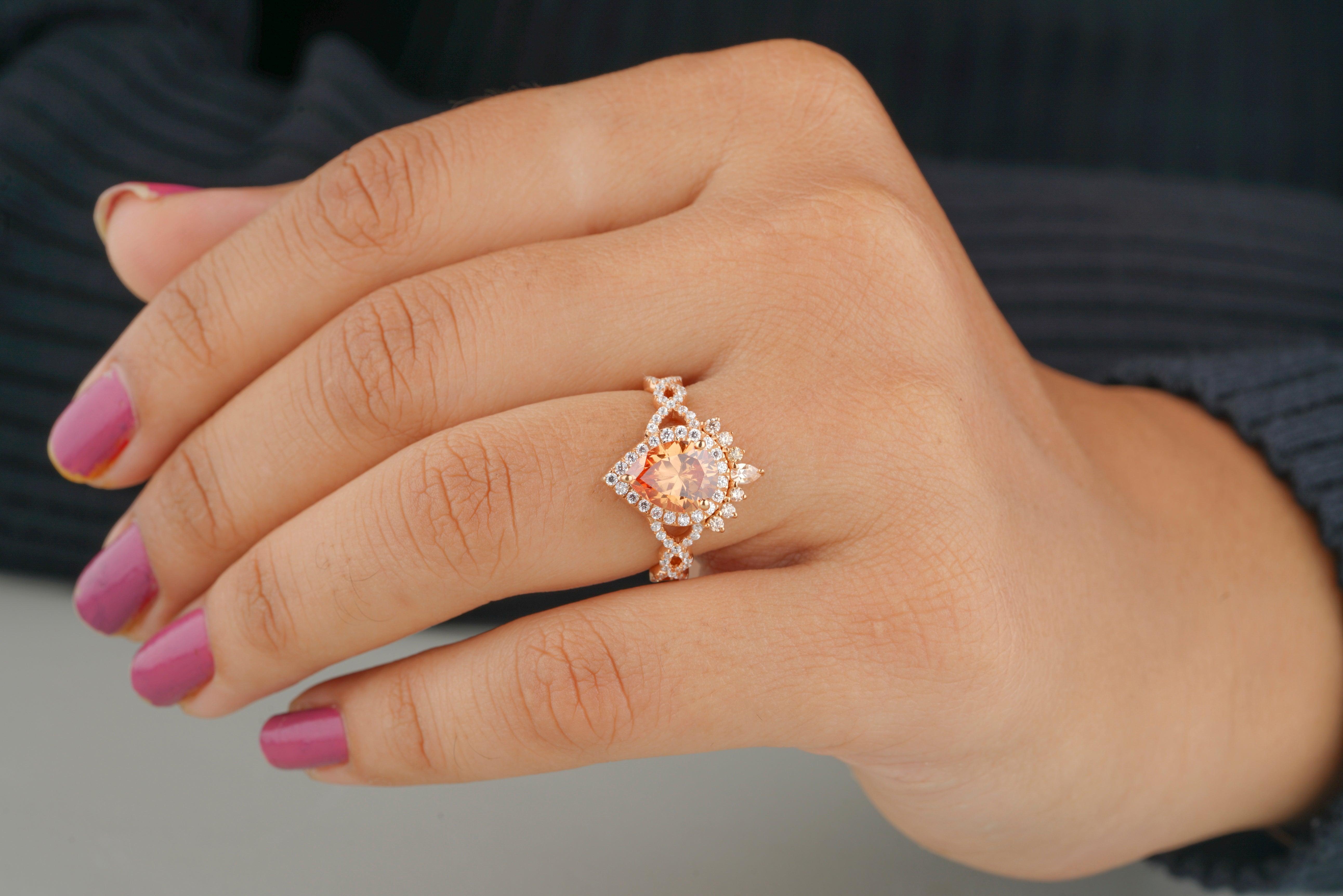 Unique Pear Cut Citrine Diamond Engagement Ring For Women - Eurekalook