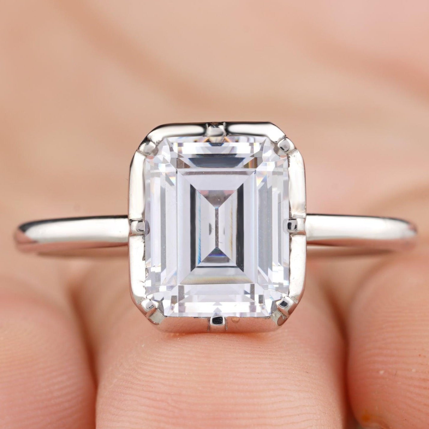 Georgia Victorian Style Emerald Bezel Set Engagement Ring - Eurekalook