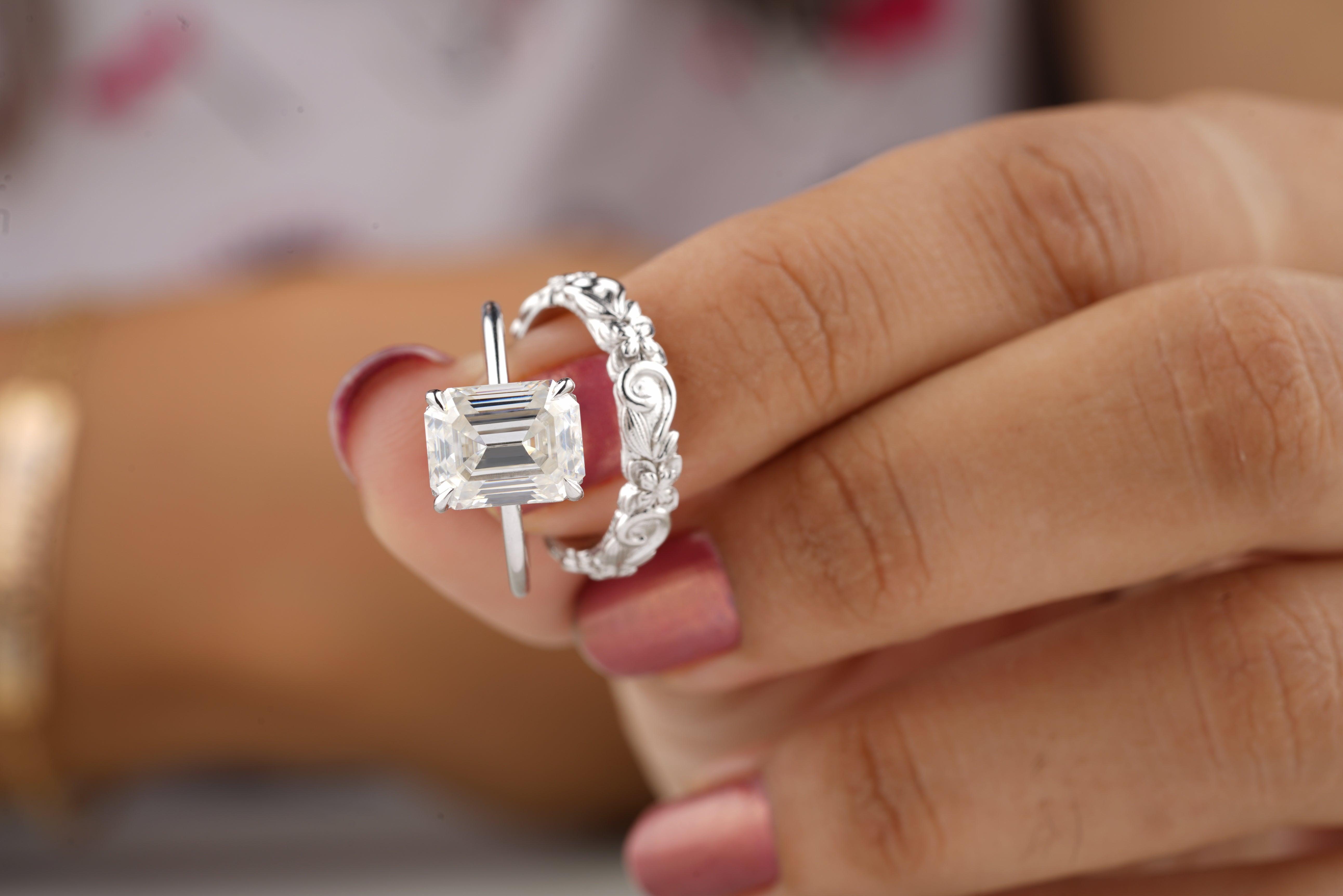 Unique Emerald Cut Moissanite Bridal Ring Set - Eurekalook