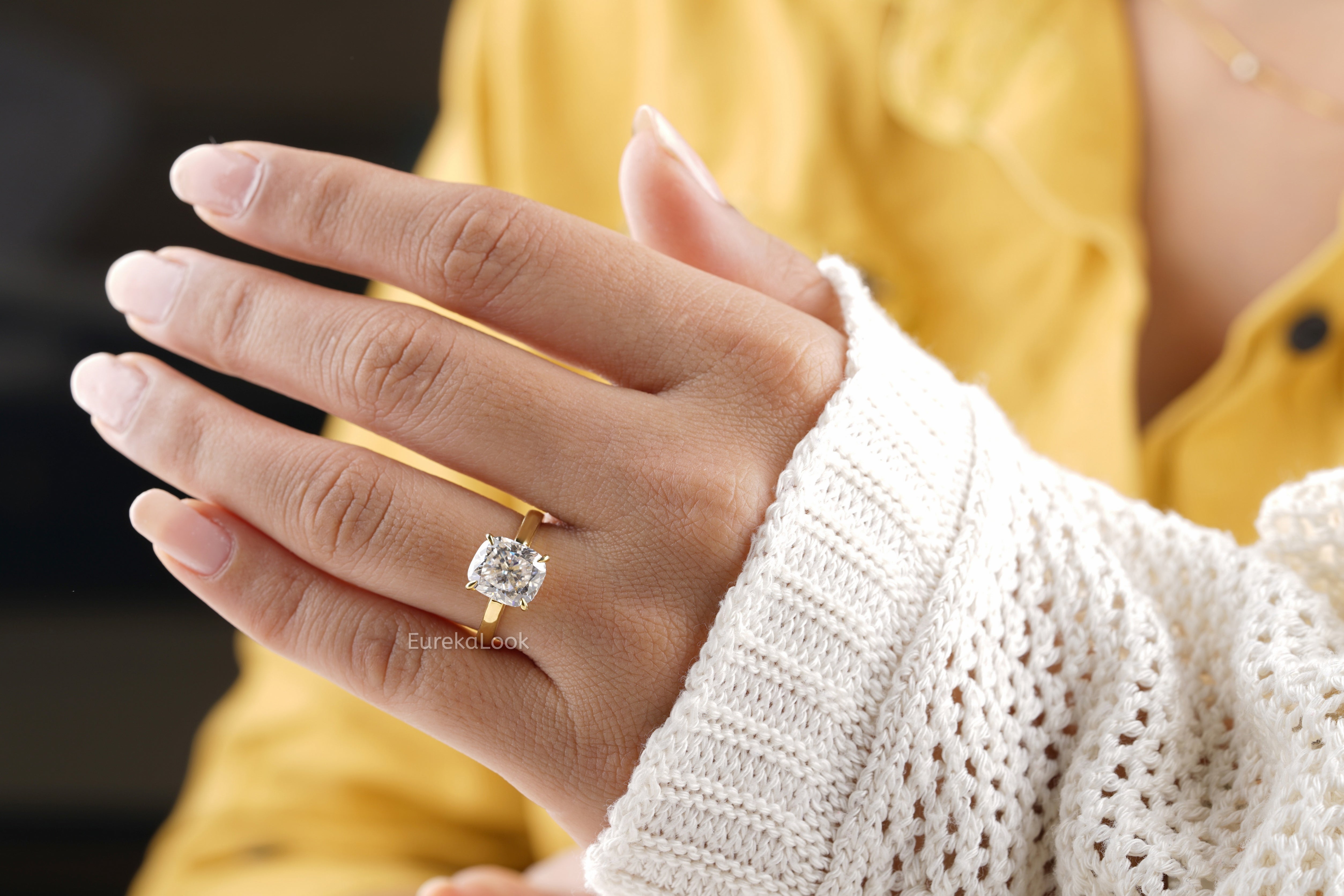 Yellow Gold Cushion Cut Solitaire Engagement Ring – Eurekalook